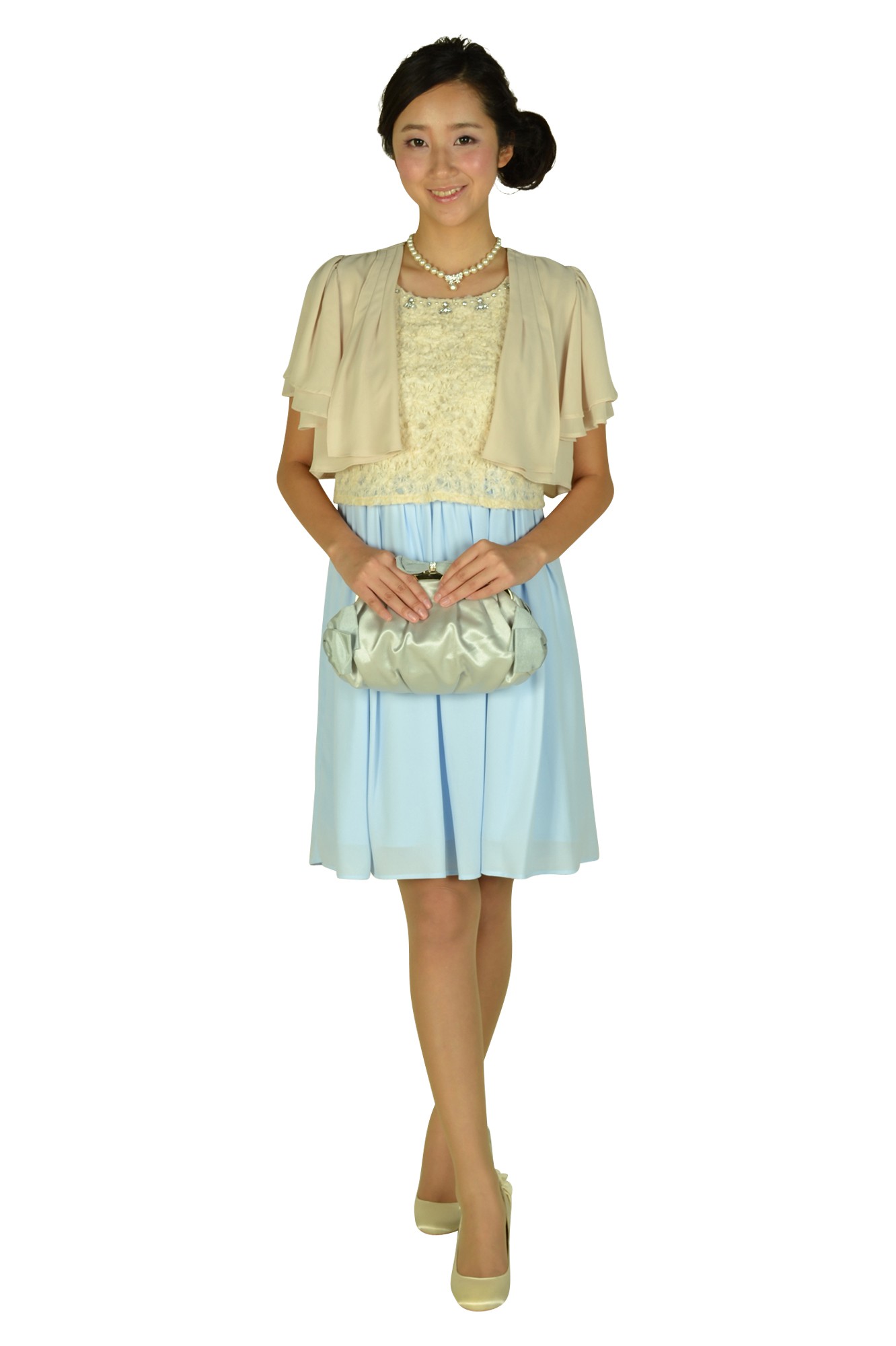 サテンシルバーリボンバッグ