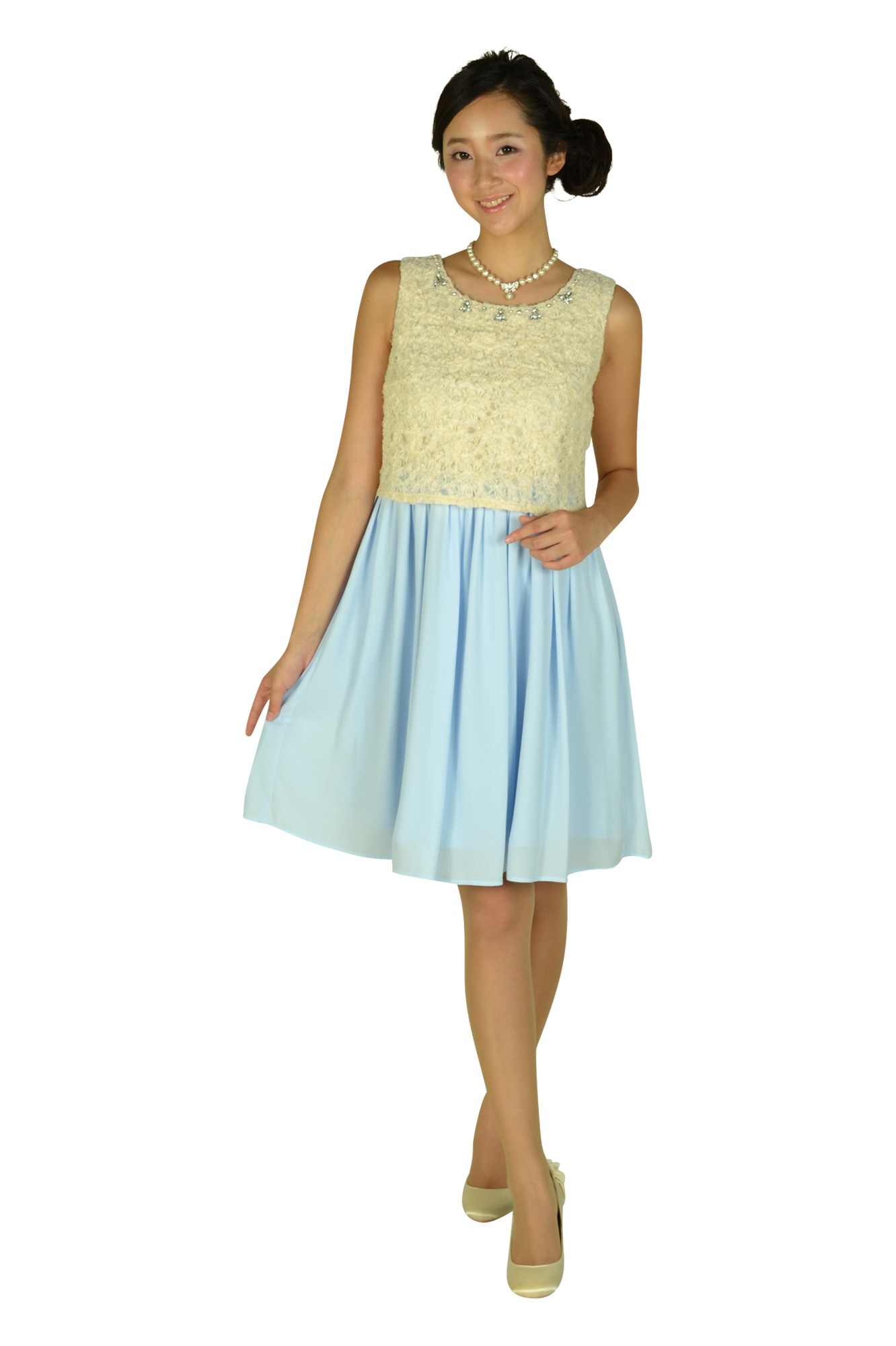 アイボリーレース&times;ブルードレスセット