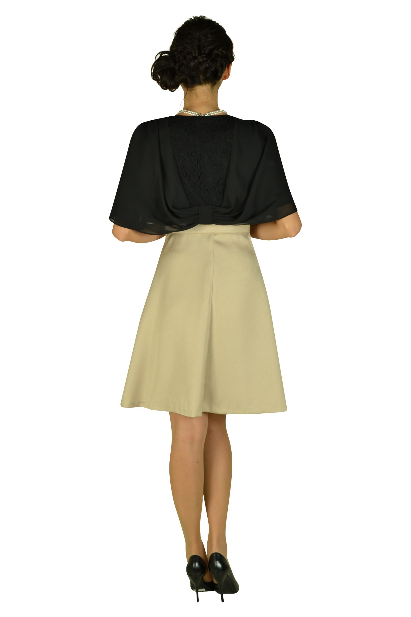 ボルドーレース×ベージュドレスセット