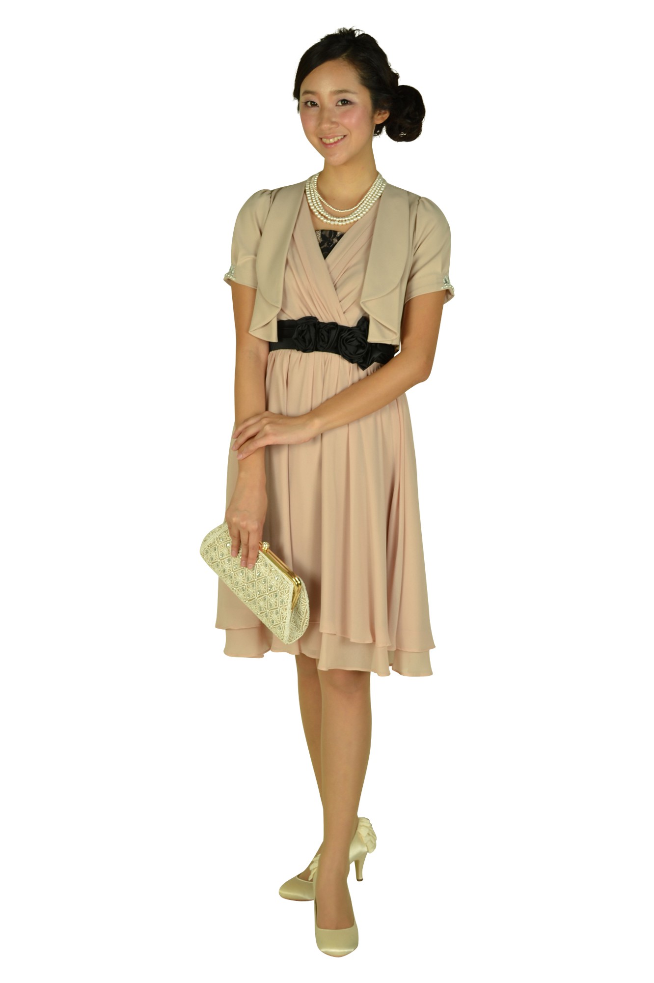 上質デザインビーズアイボリーバッグ