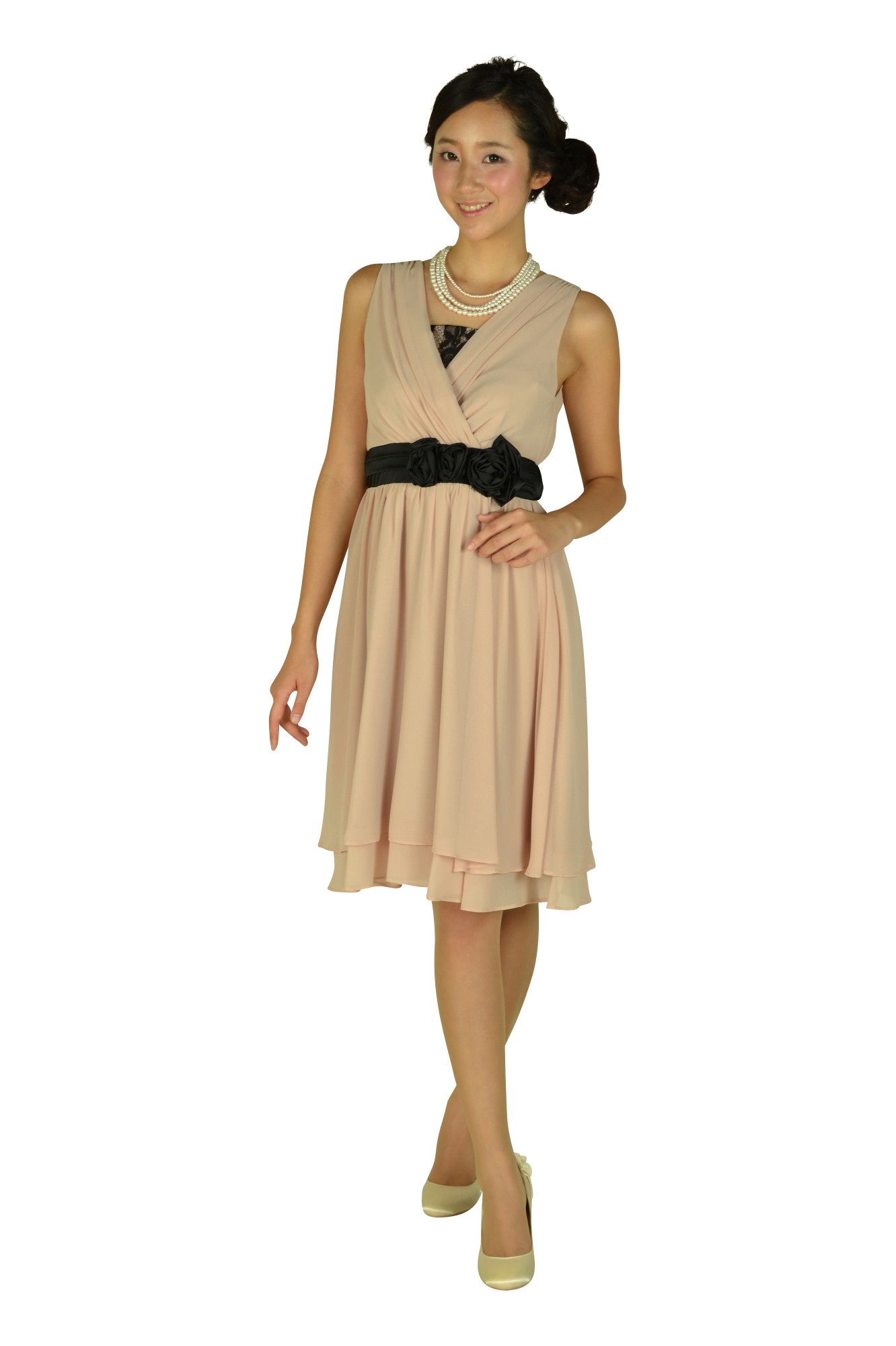 ウエストローズピンクベージュドレスセット