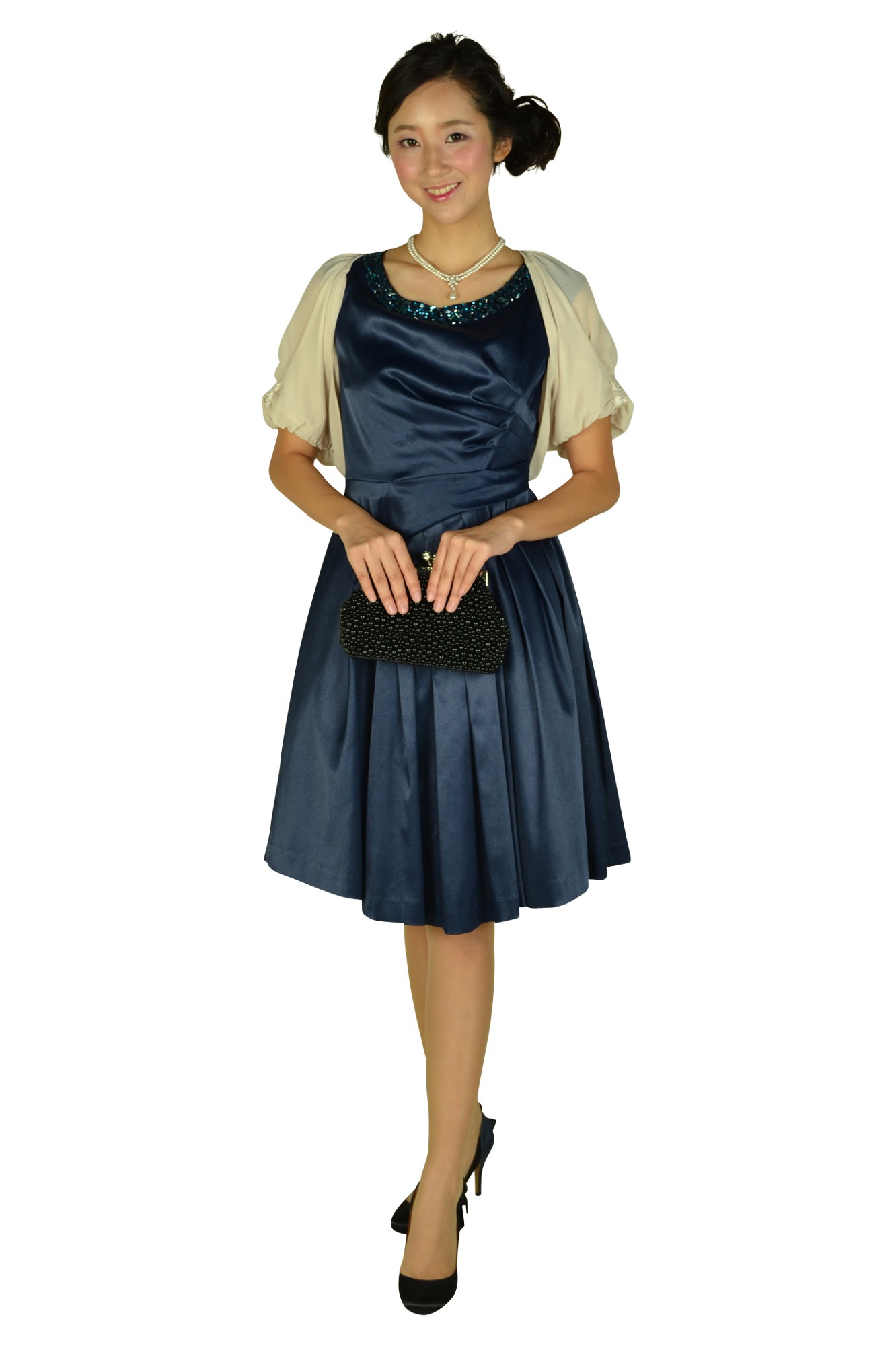 ラメ素材ネイビービジュドレスセット