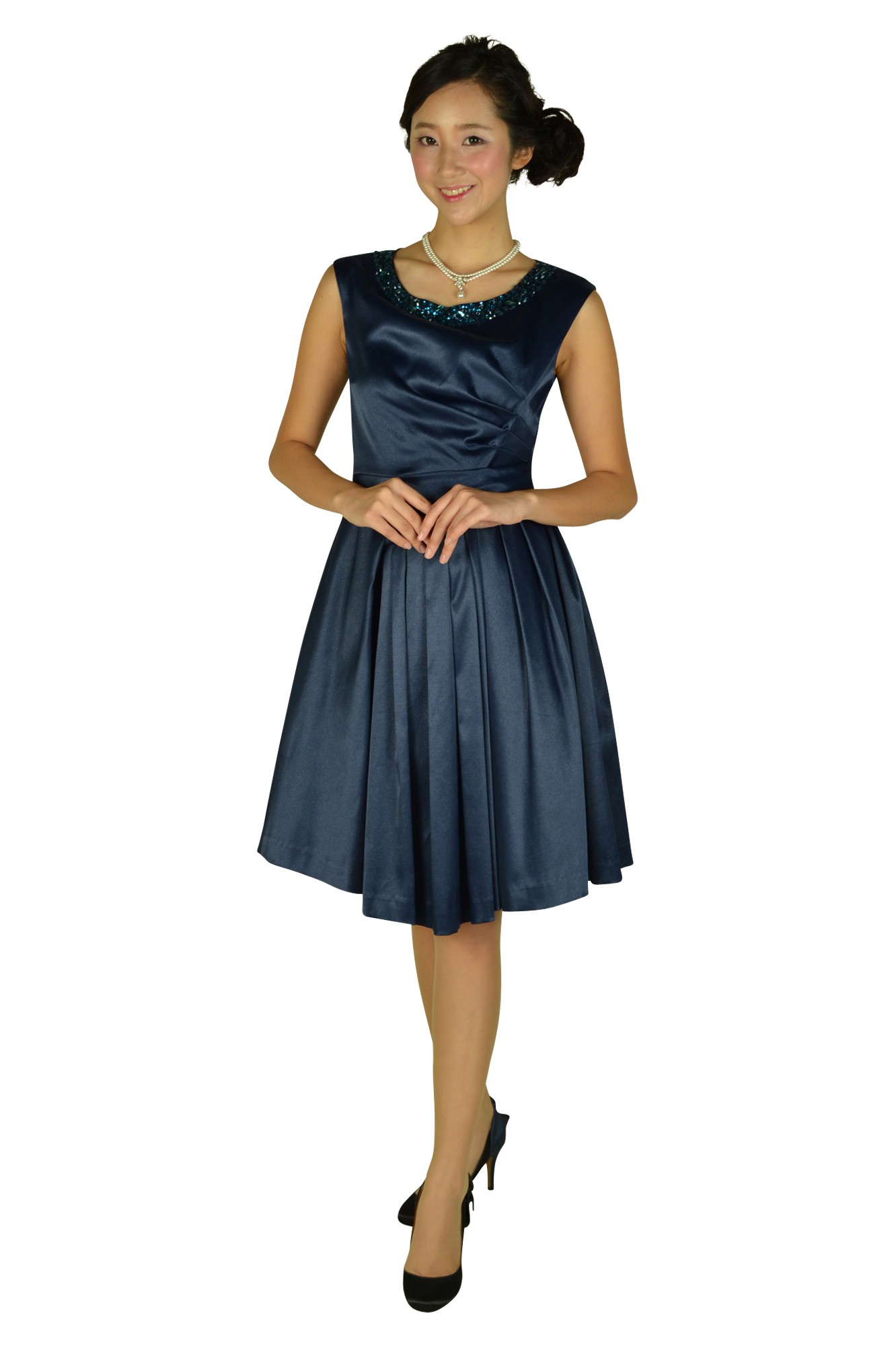 ラメ素材ネイビービジュドレスセット