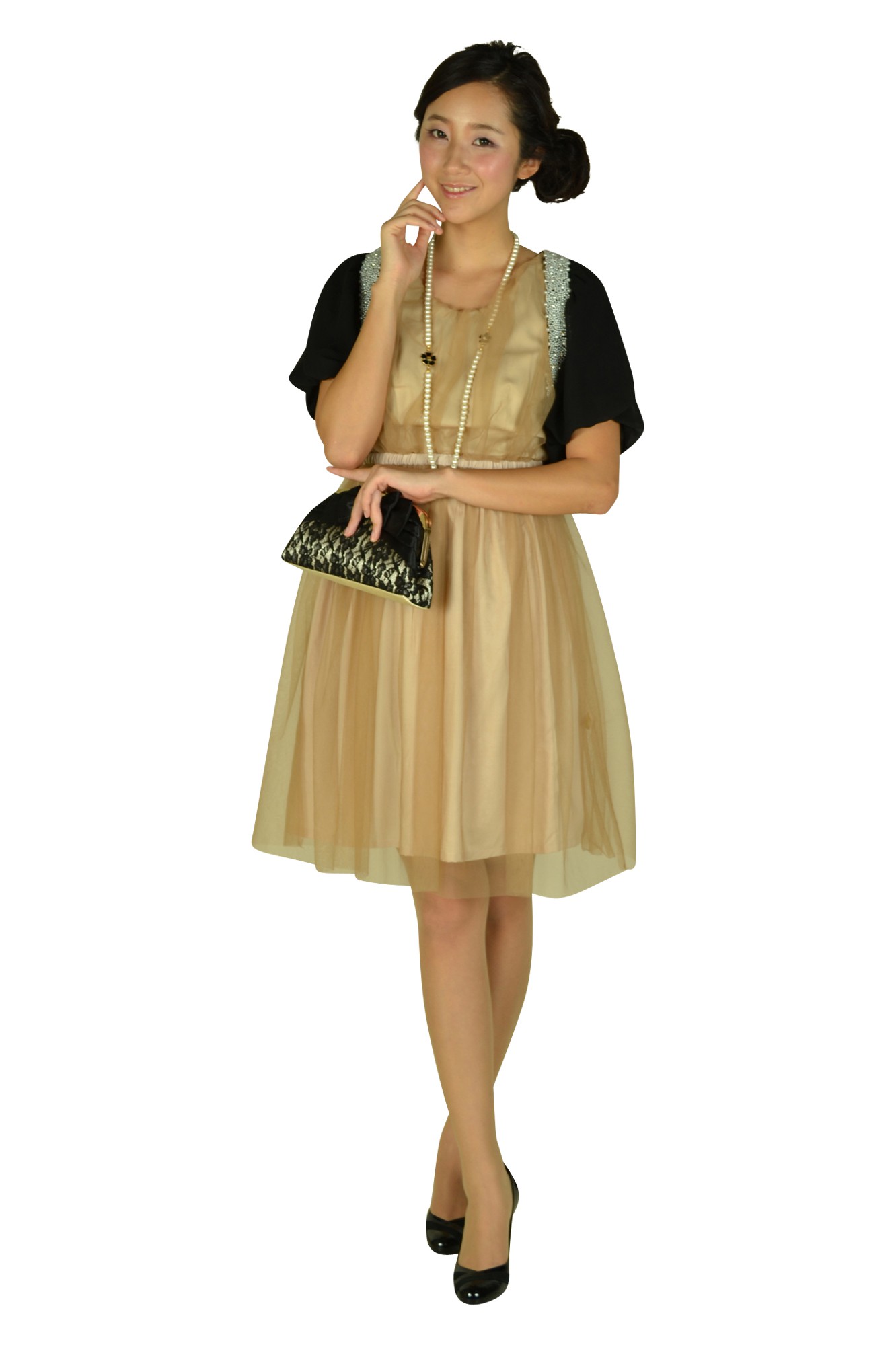 ベージュチュールガーリードレスセット