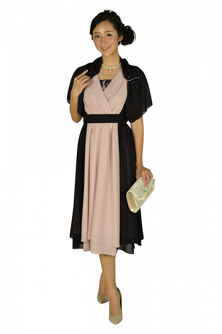 縦バイカラーベージュドレスセット