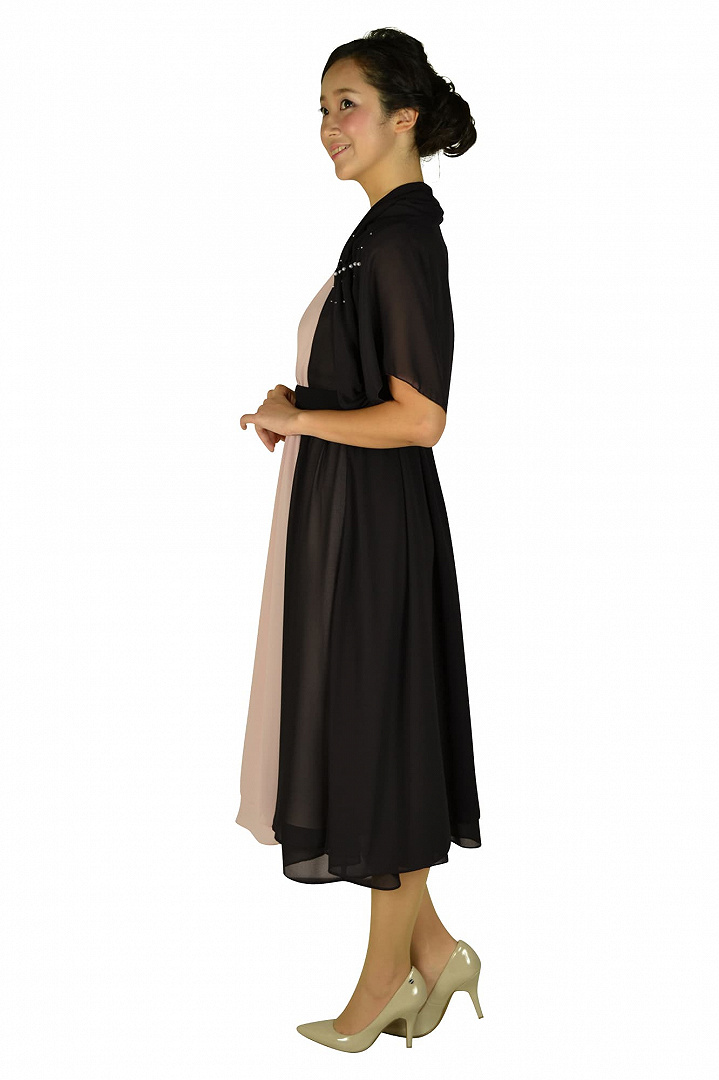 縦バイカラーベージュドレスセット