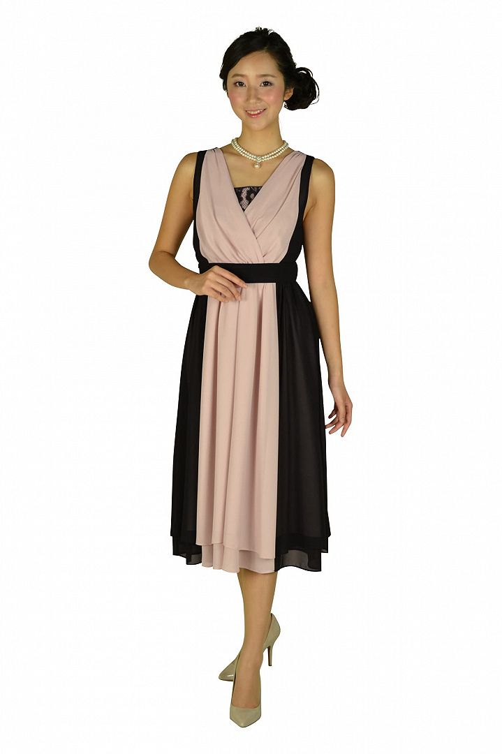 縦バイカラーベージュドレスセット