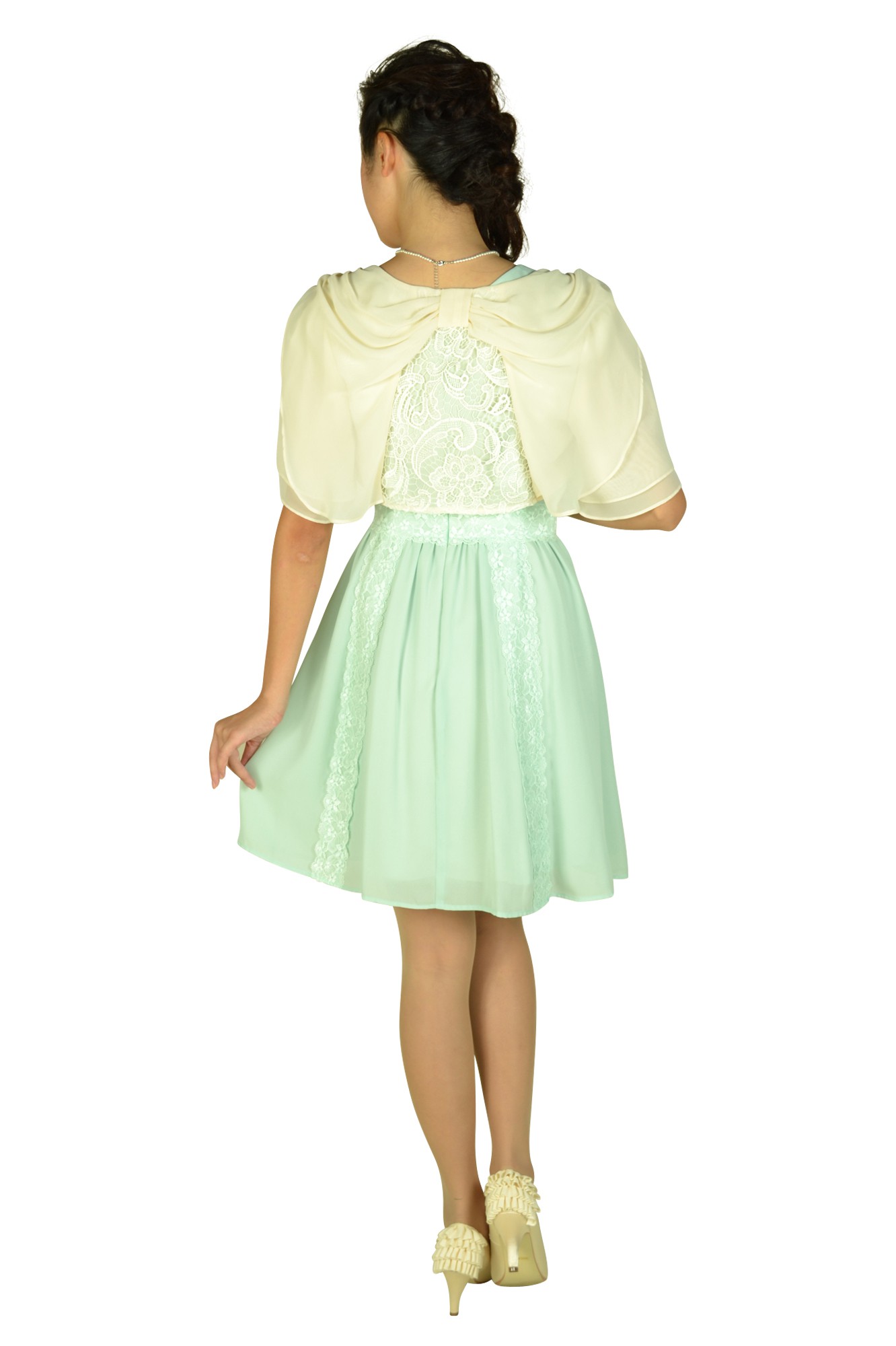 フレア袖ミントカラードレスセット