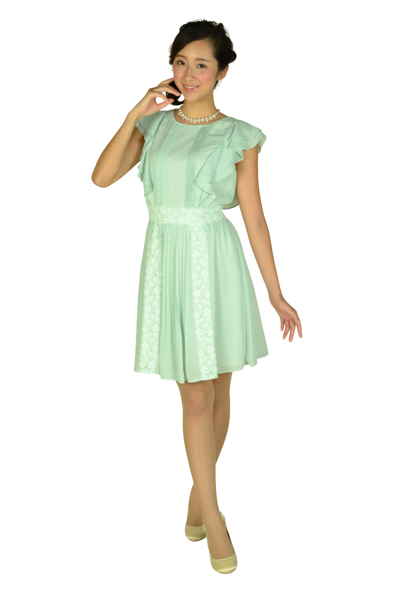 フレア袖ミントカラードレスセット