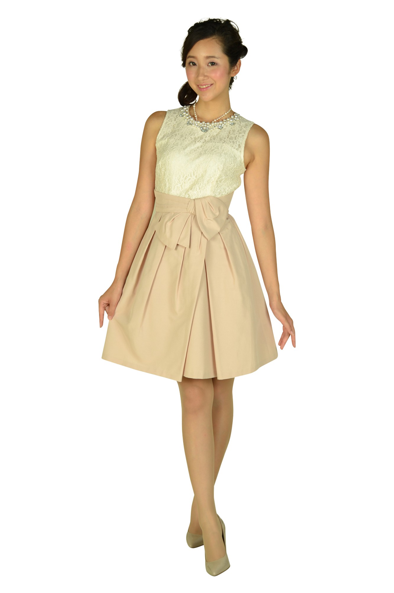 レース×ピンクベージュSKドレスセット