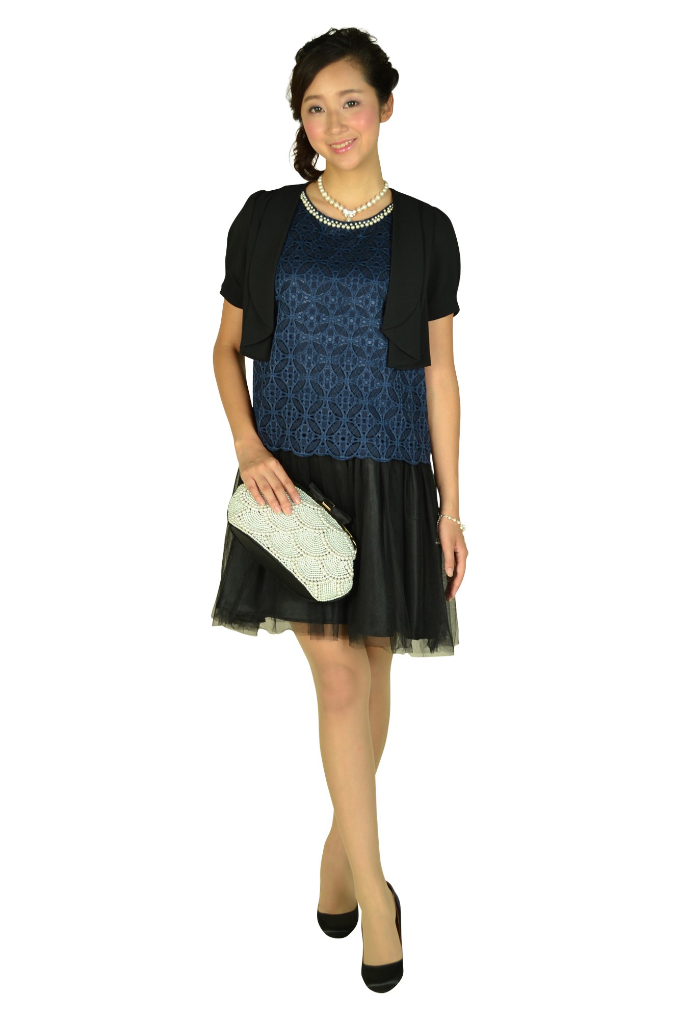 デザインレースバイカラードレスセット