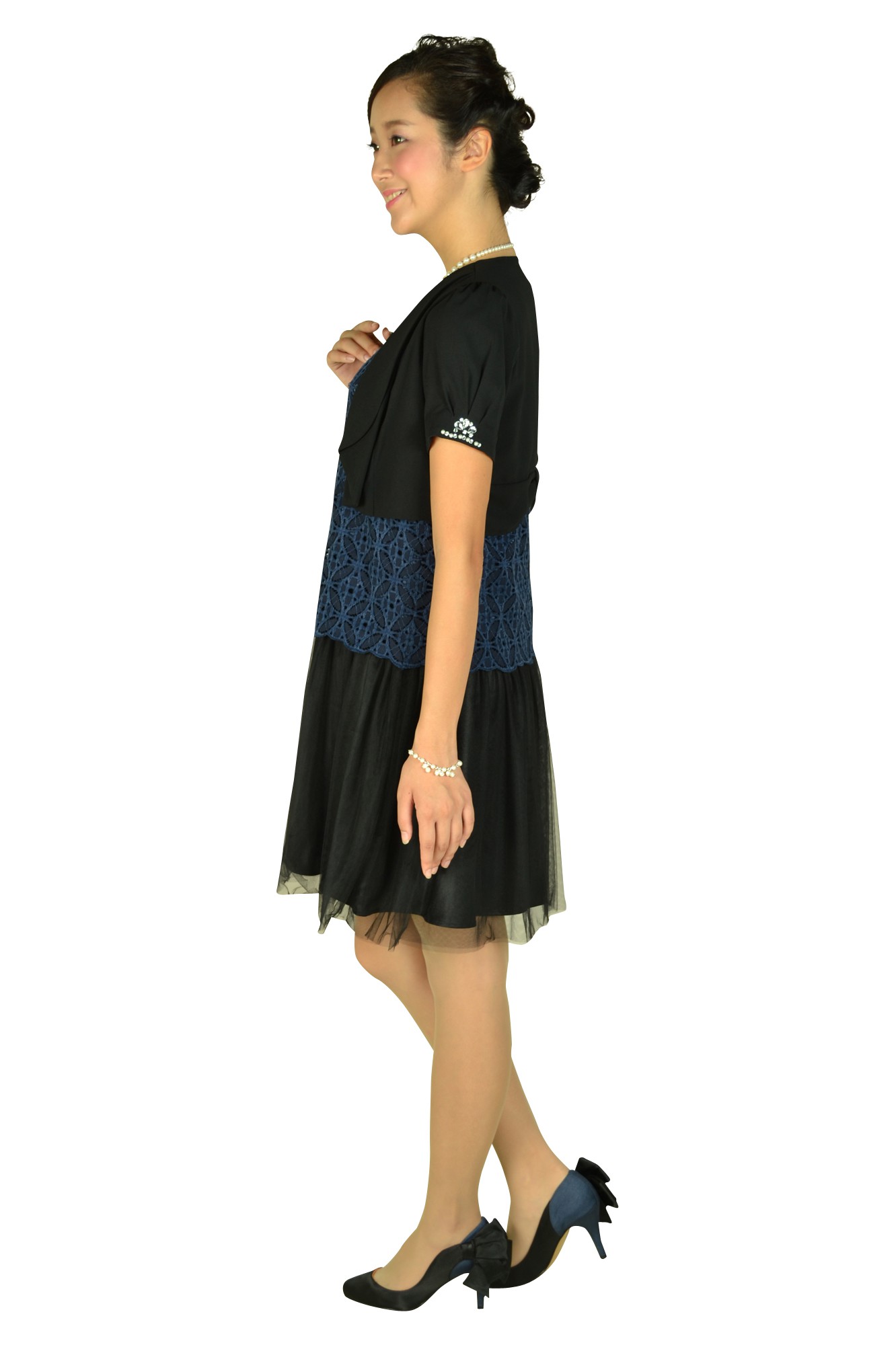 デザインレースバイカラードレスセット