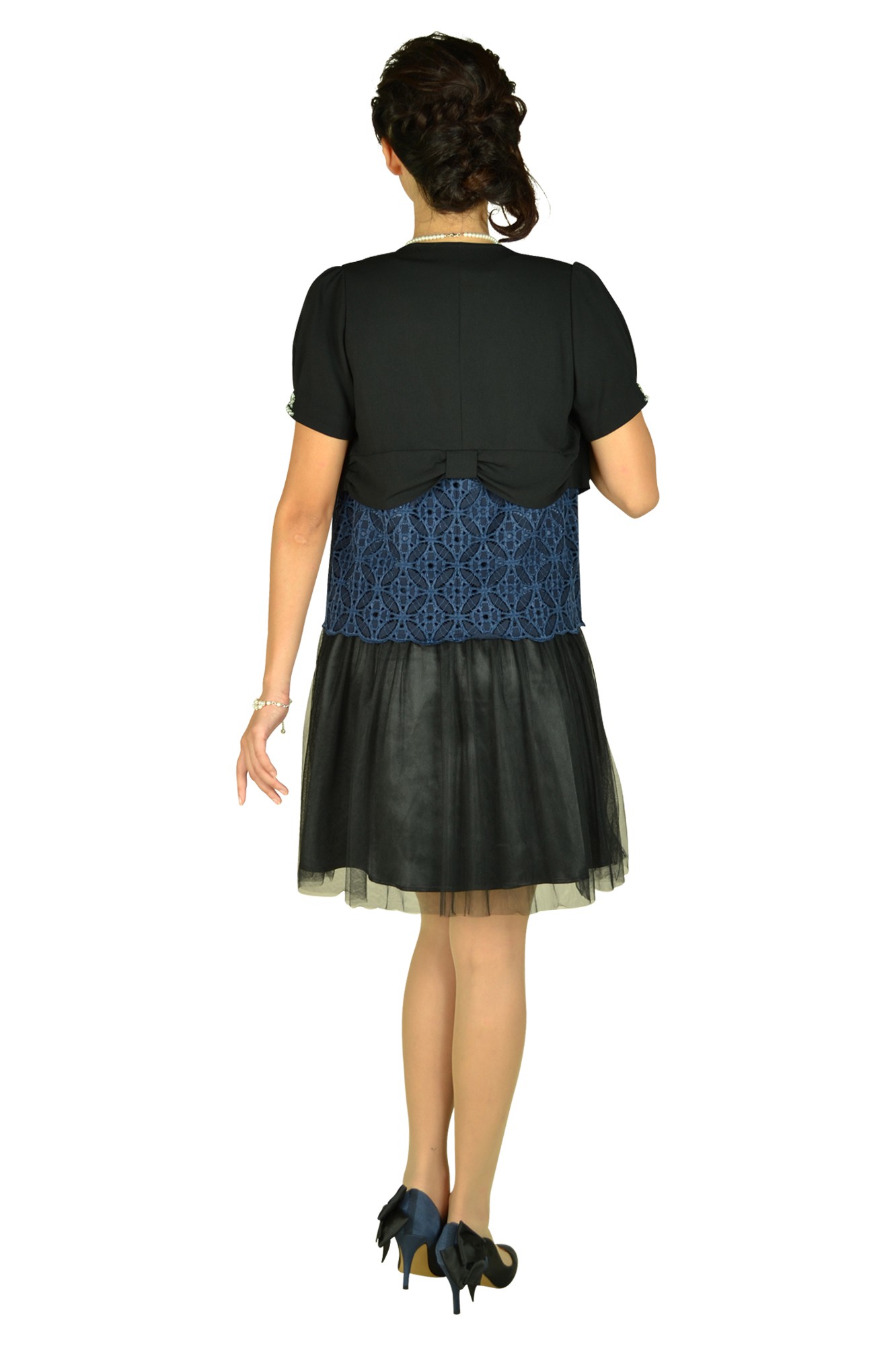 デザインレースバイカラードレスセット