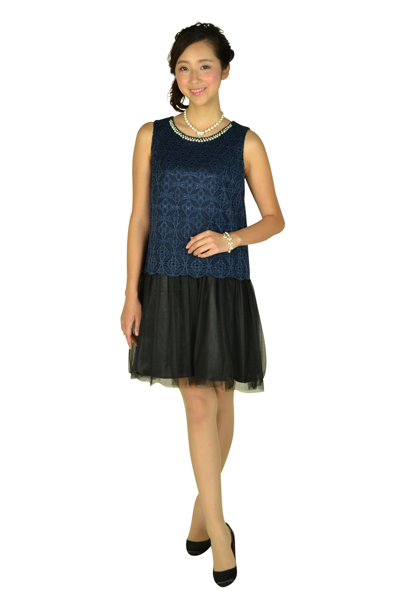 デザインレースバイカラードレスセット