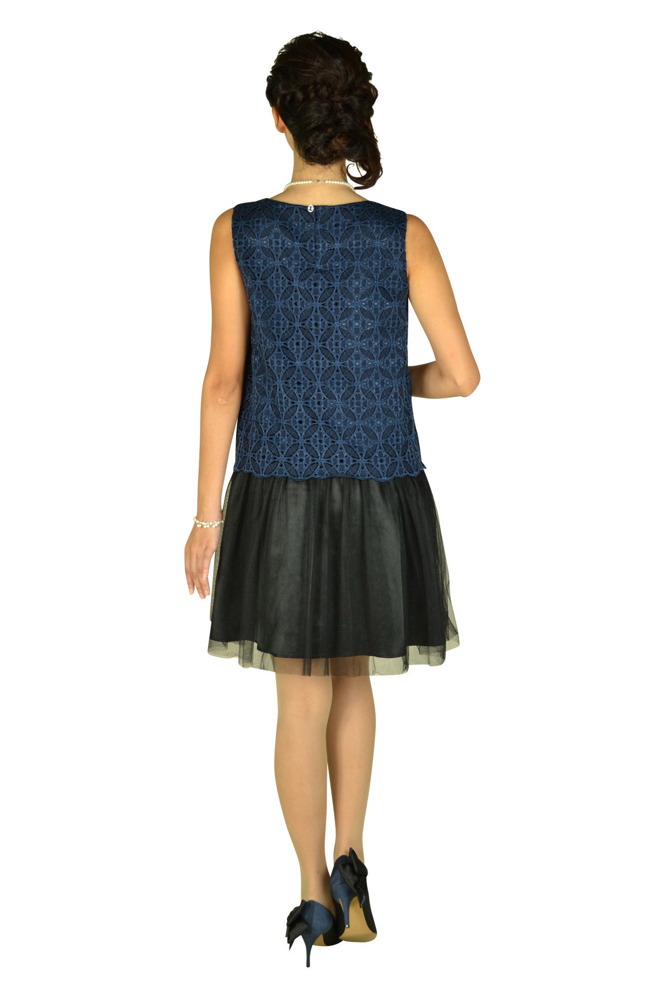 デザインレースバイカラードレスセット