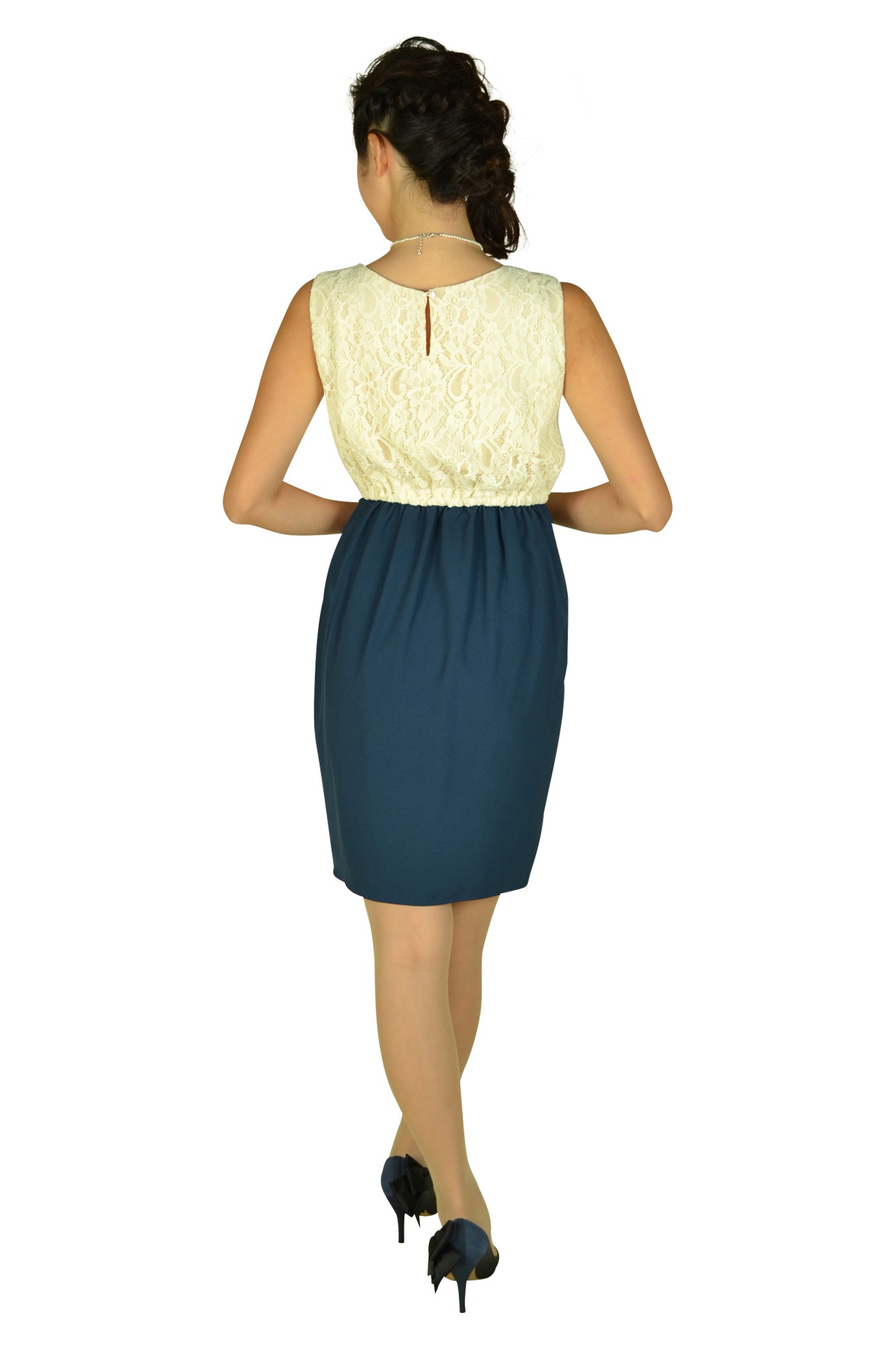 レース&times;ネイビースカートドレスセット