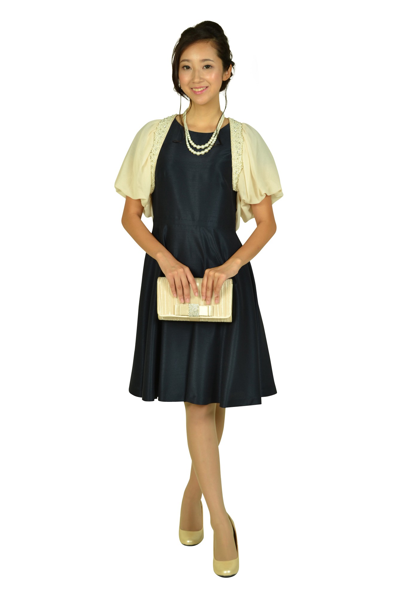 袖付きシンプルネイビードレスセット