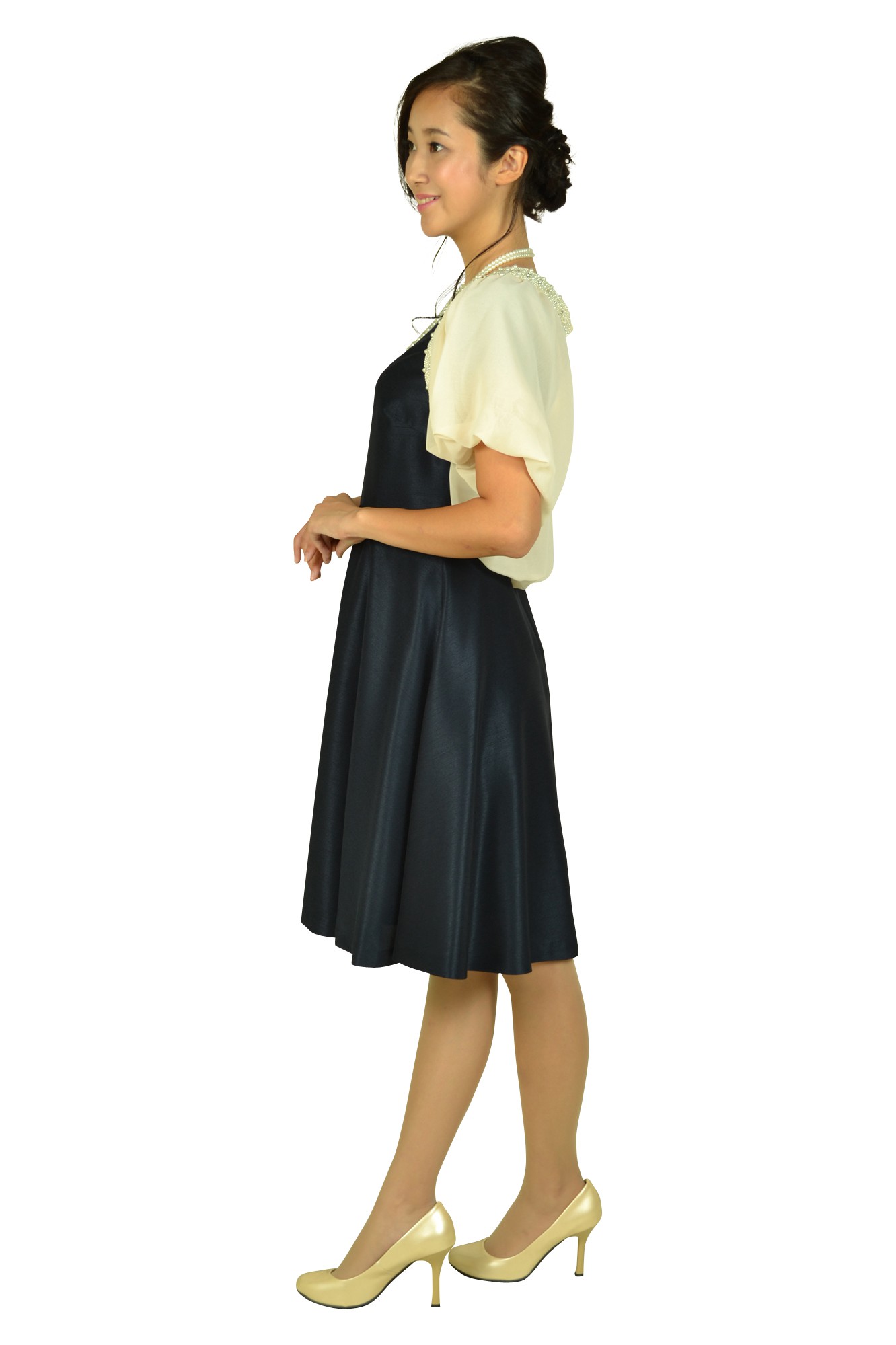 袖付きシンプルネイビードレスセット