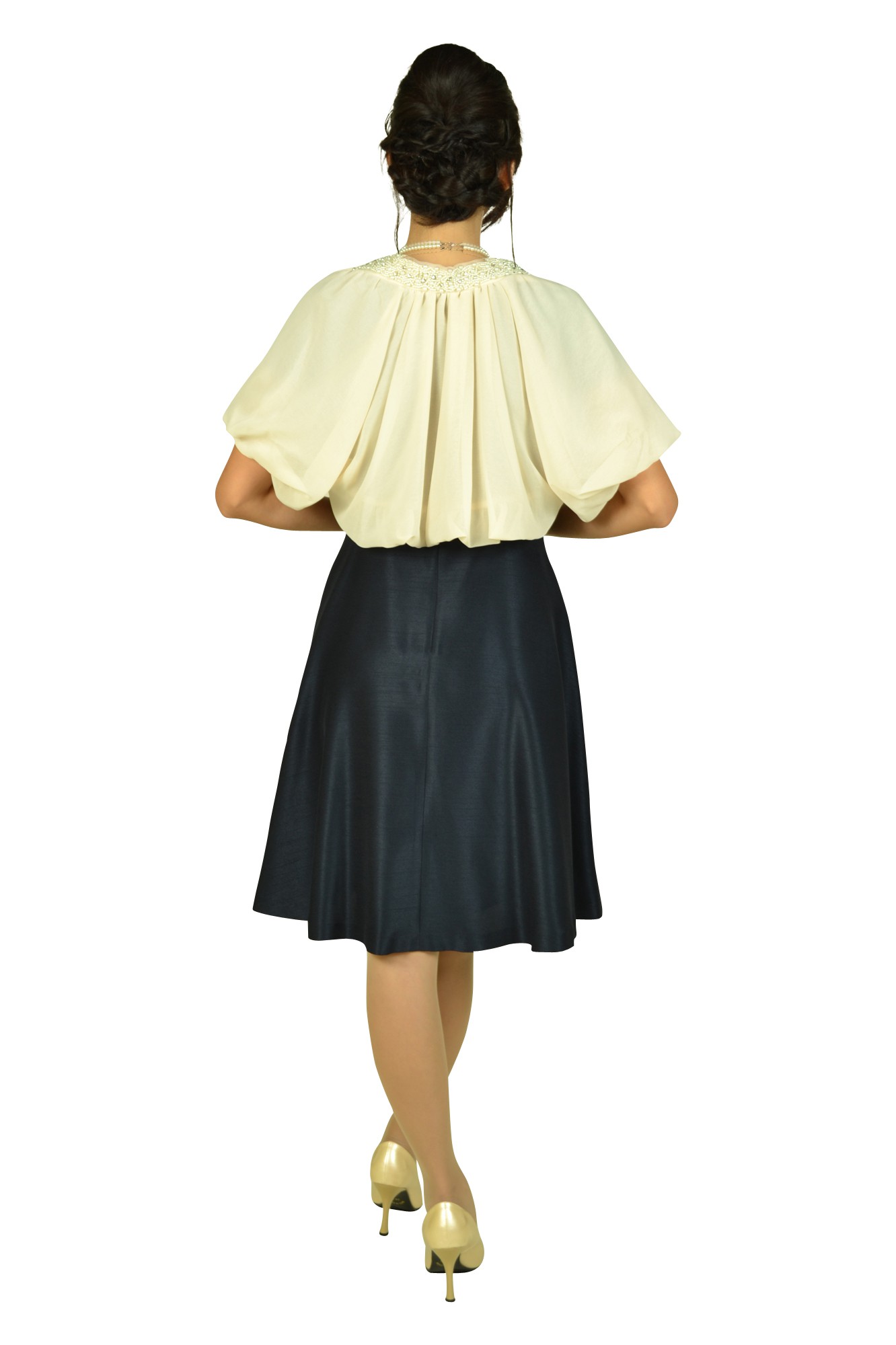 袖付きシンプルネイビードレスセット