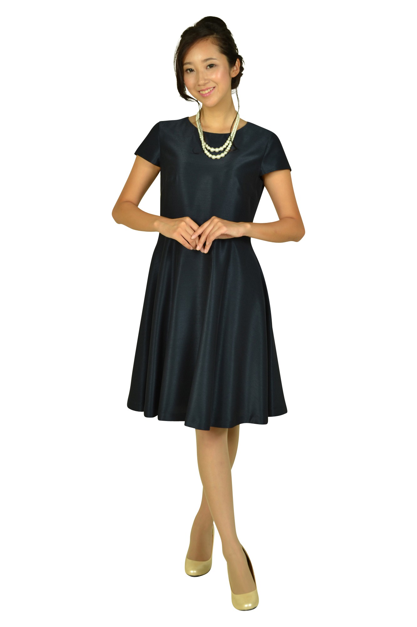 袖付きシンプルネイビードレスセット