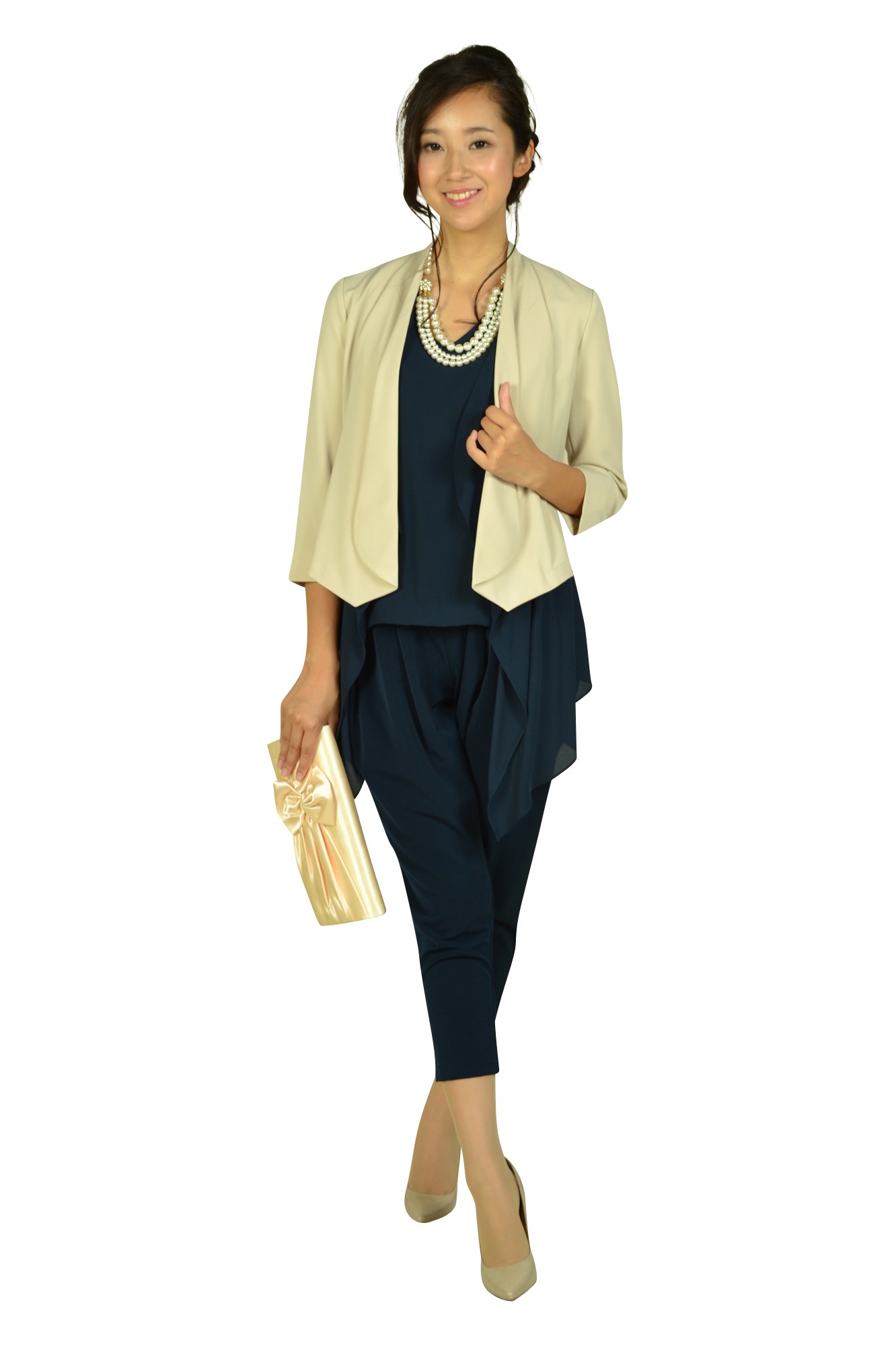 サイドフレアネイビーパンツドレス