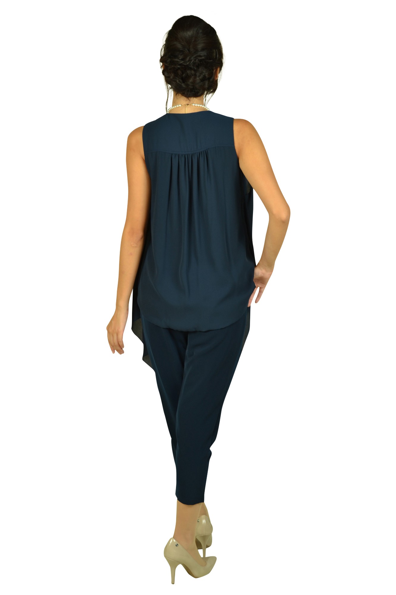 サイドフレアネイビーパンツドレス