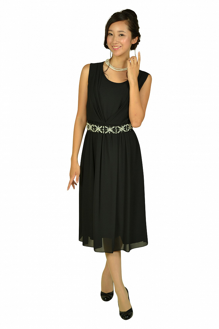 ベルト付ブラックミディドレスセット