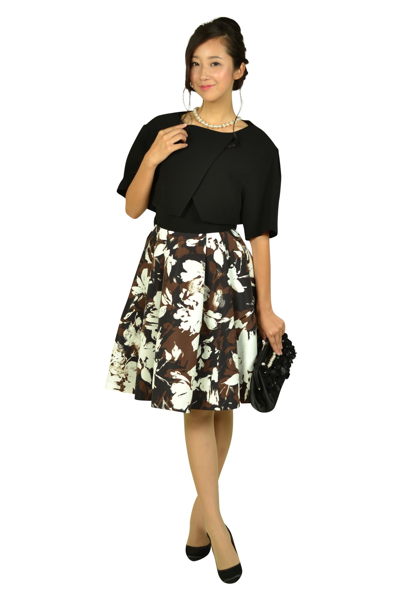 シックフラワーブラックドレスセット