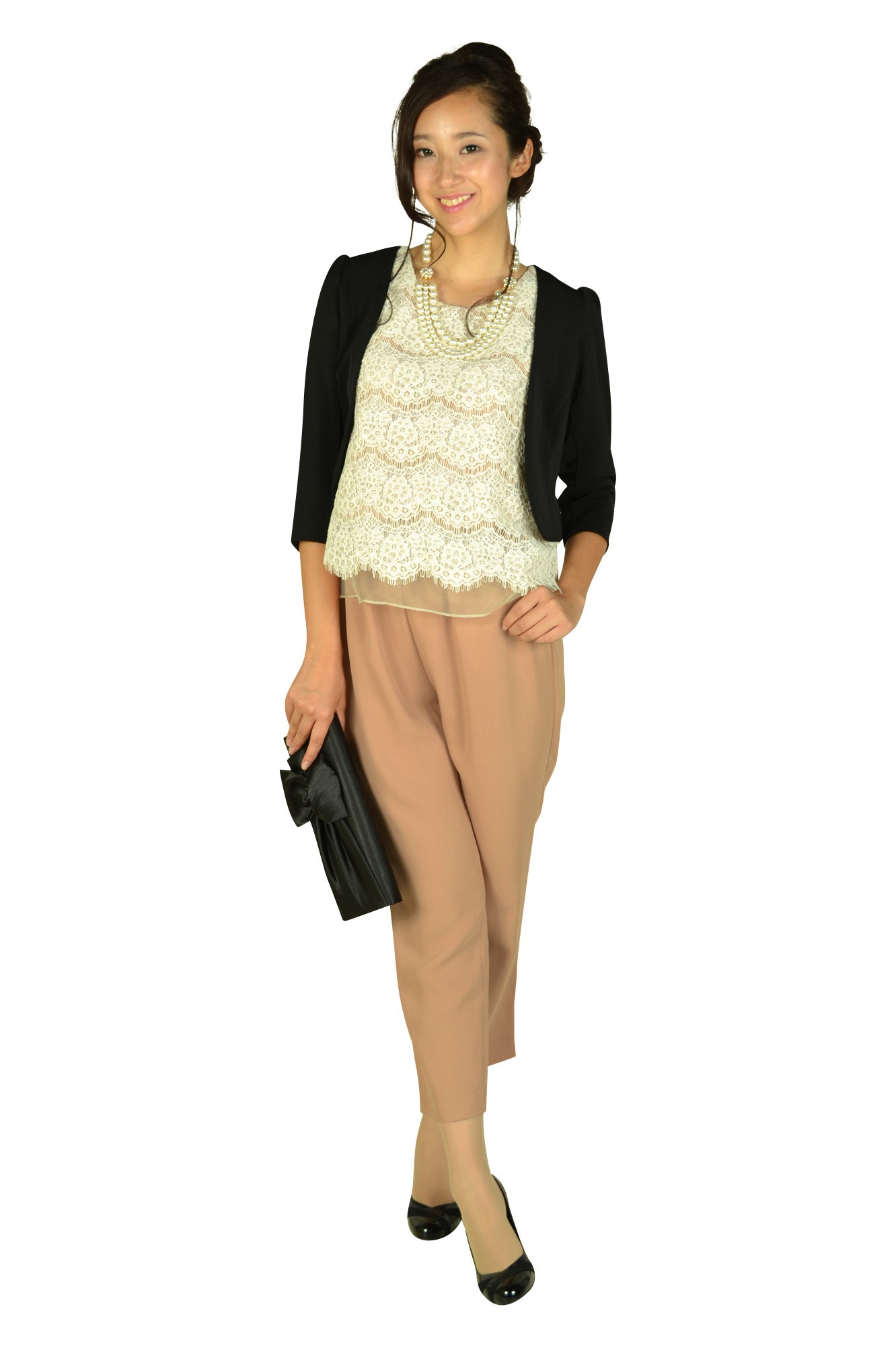 リボンモチーフブラッククラッチバッグ