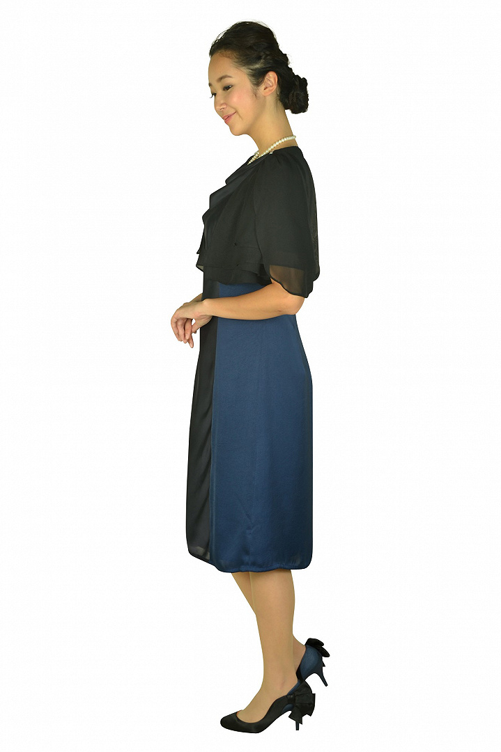 ドレープネックネイビードレスセット