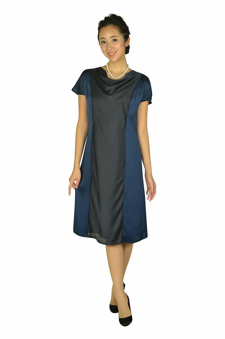 ドレープネックネイビードレスセット