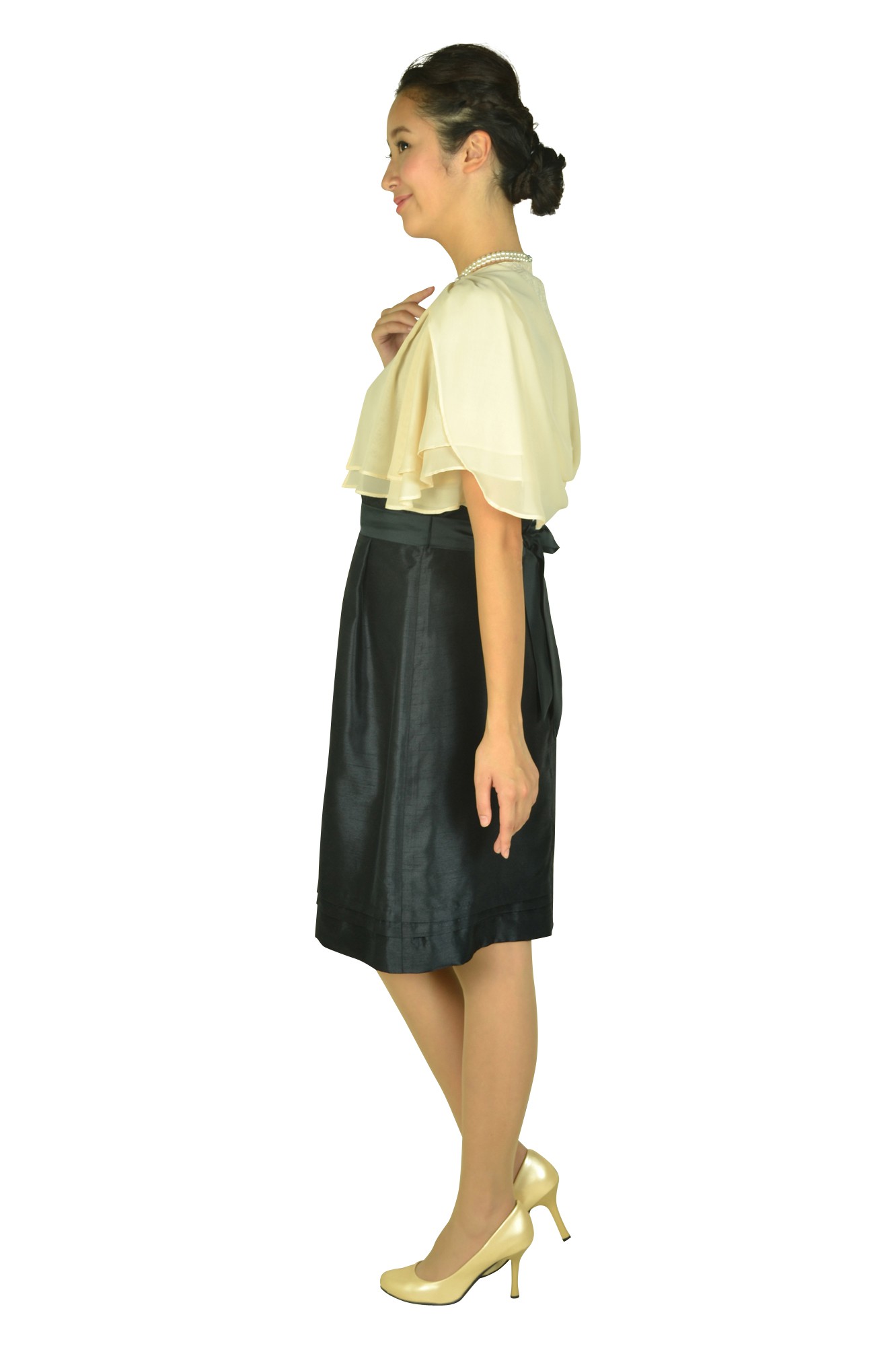 半袖シンプルシャンタンネイビードレスセット