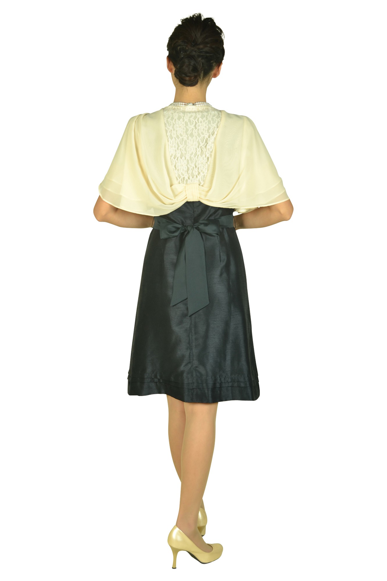 半袖シンプルシャンタンネイビードレスセット