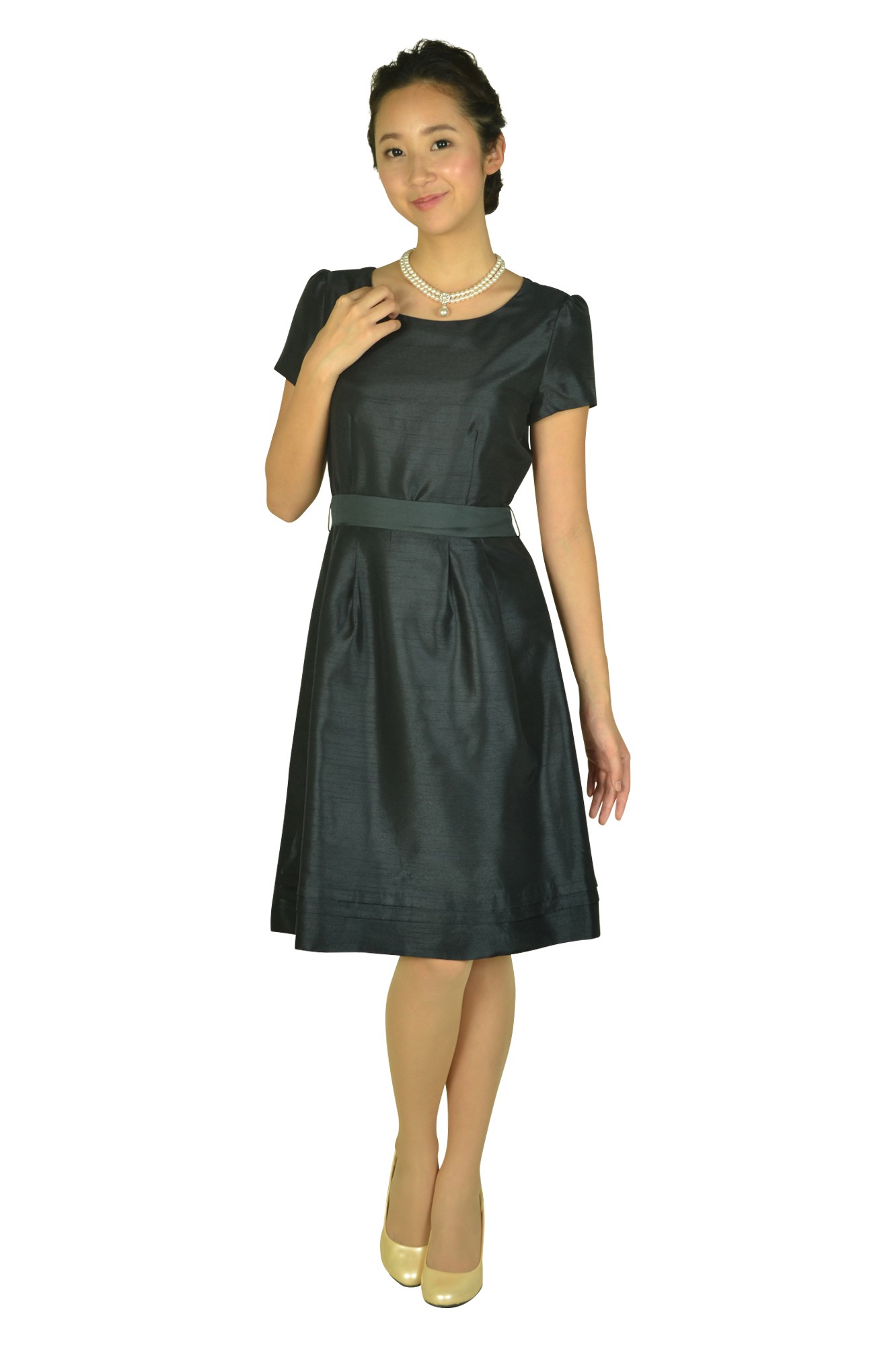 半袖シンプルシャンタンネイビードレスセット