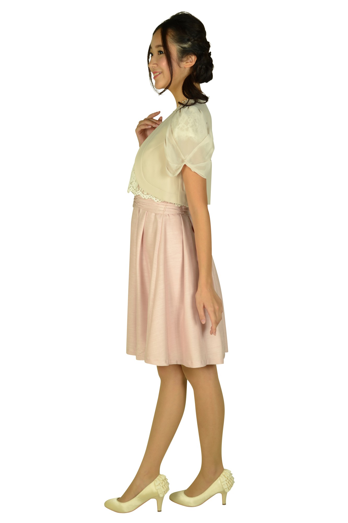 オーバーレースピンク×アイボリードレスセット