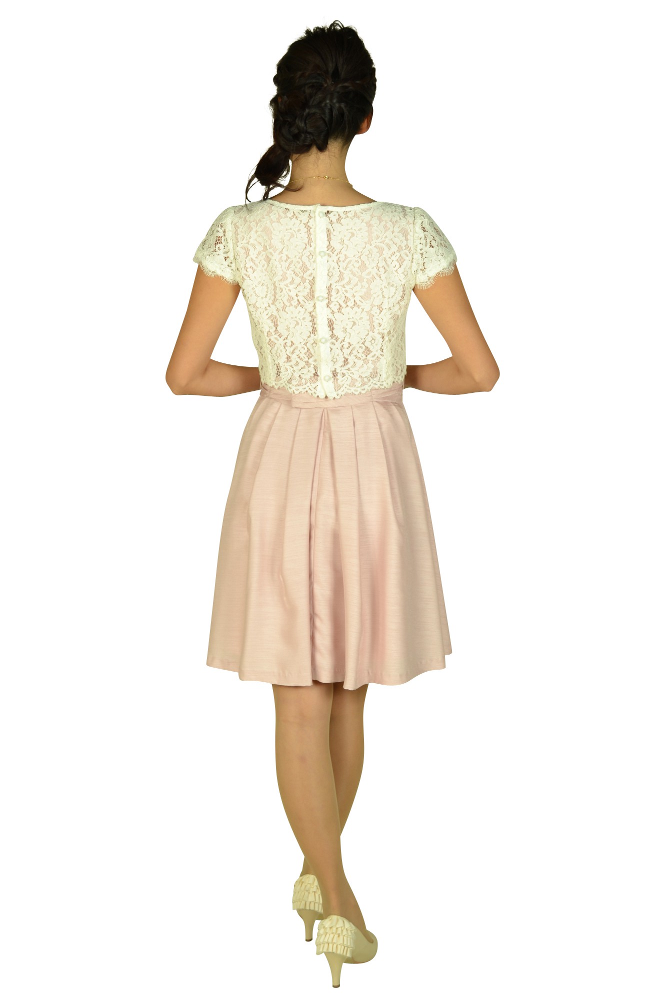 オーバーレースピンク×アイボリードレスセット