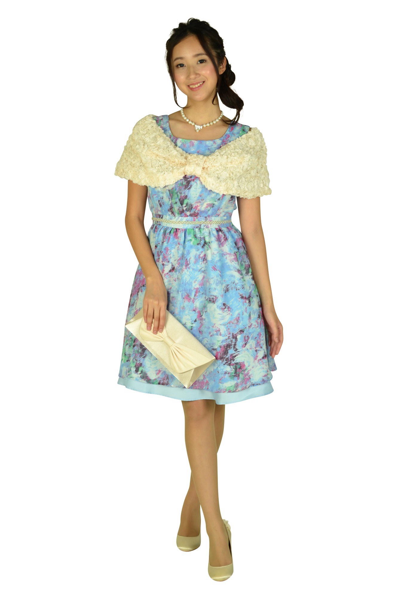 ぼかしフラワーライトブルードレスセット