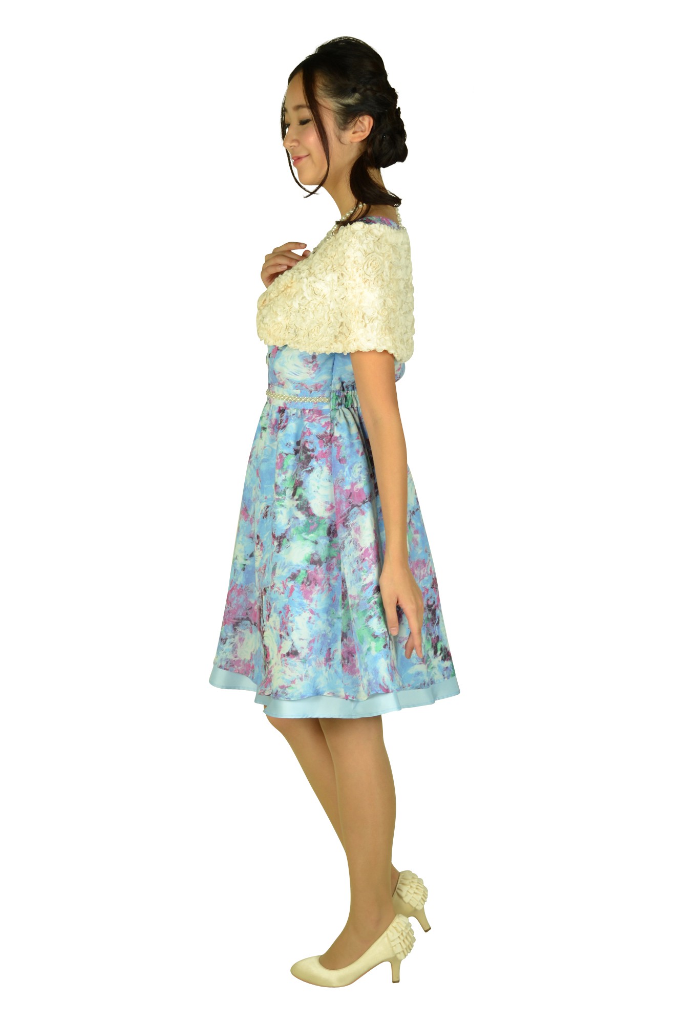 ぼかしフラワーライトブルードレスセット