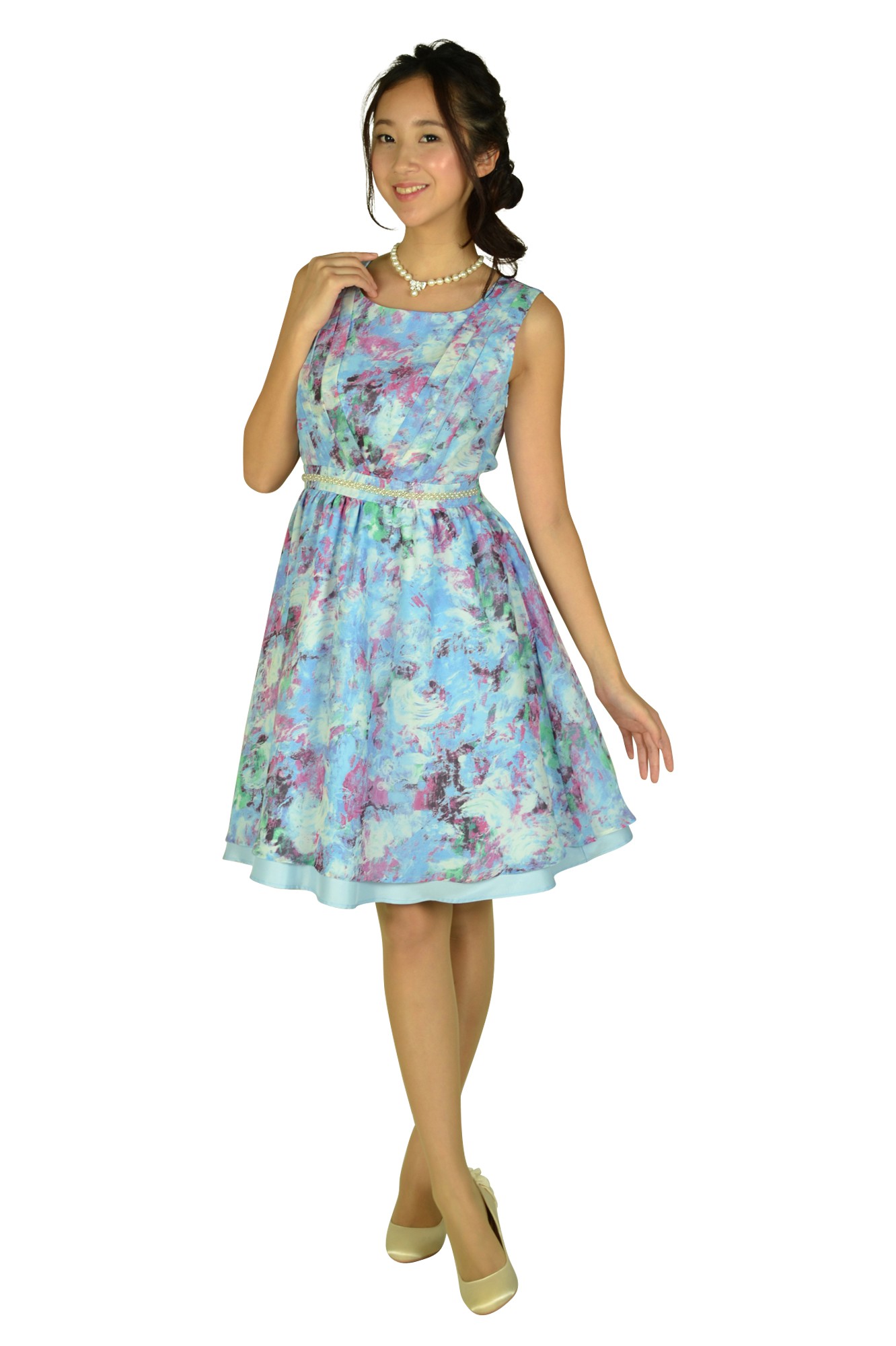 ぼかしフラワーライトブルードレスセット