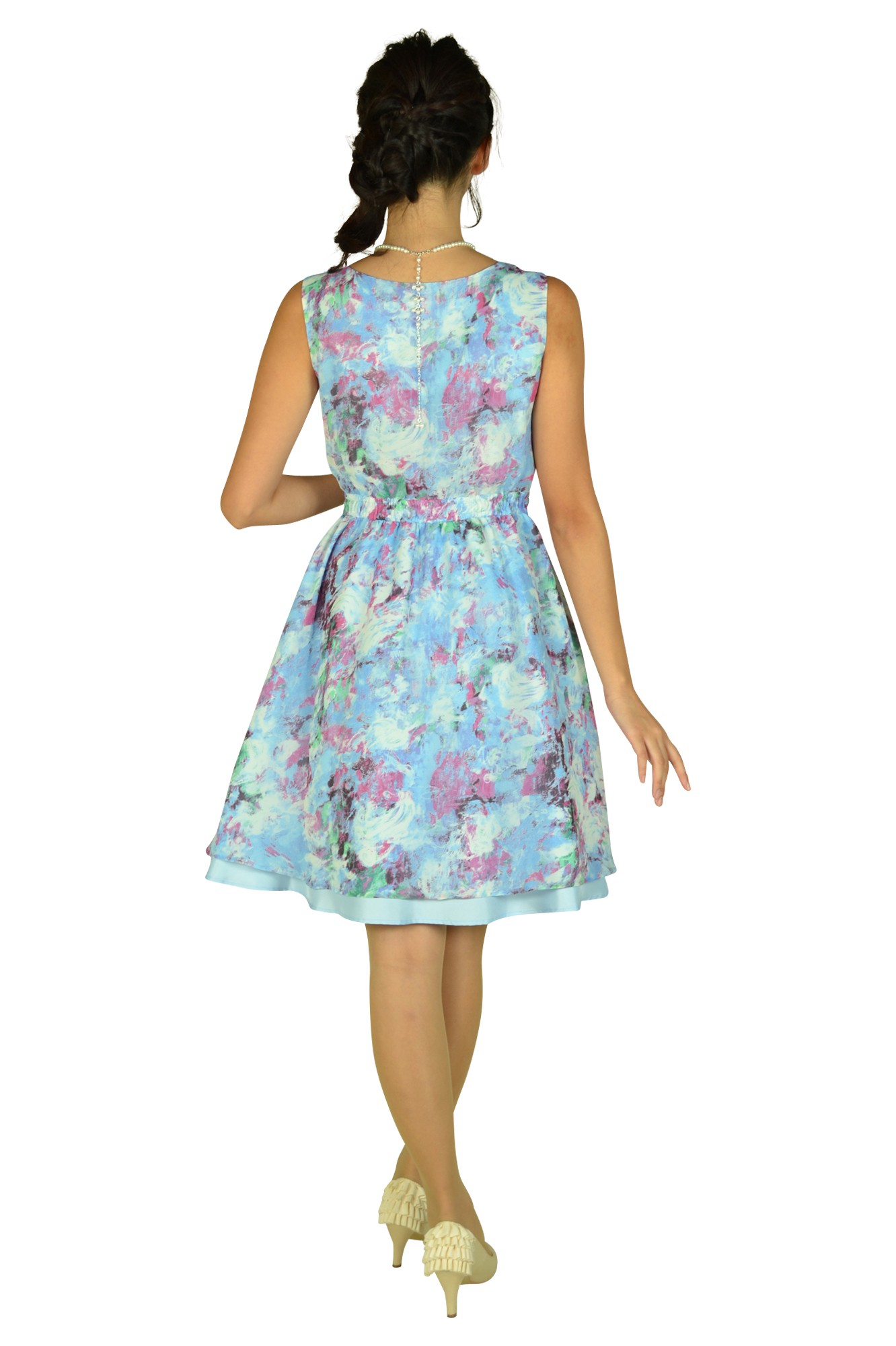 ぼかしフラワーライトブルードレスセット