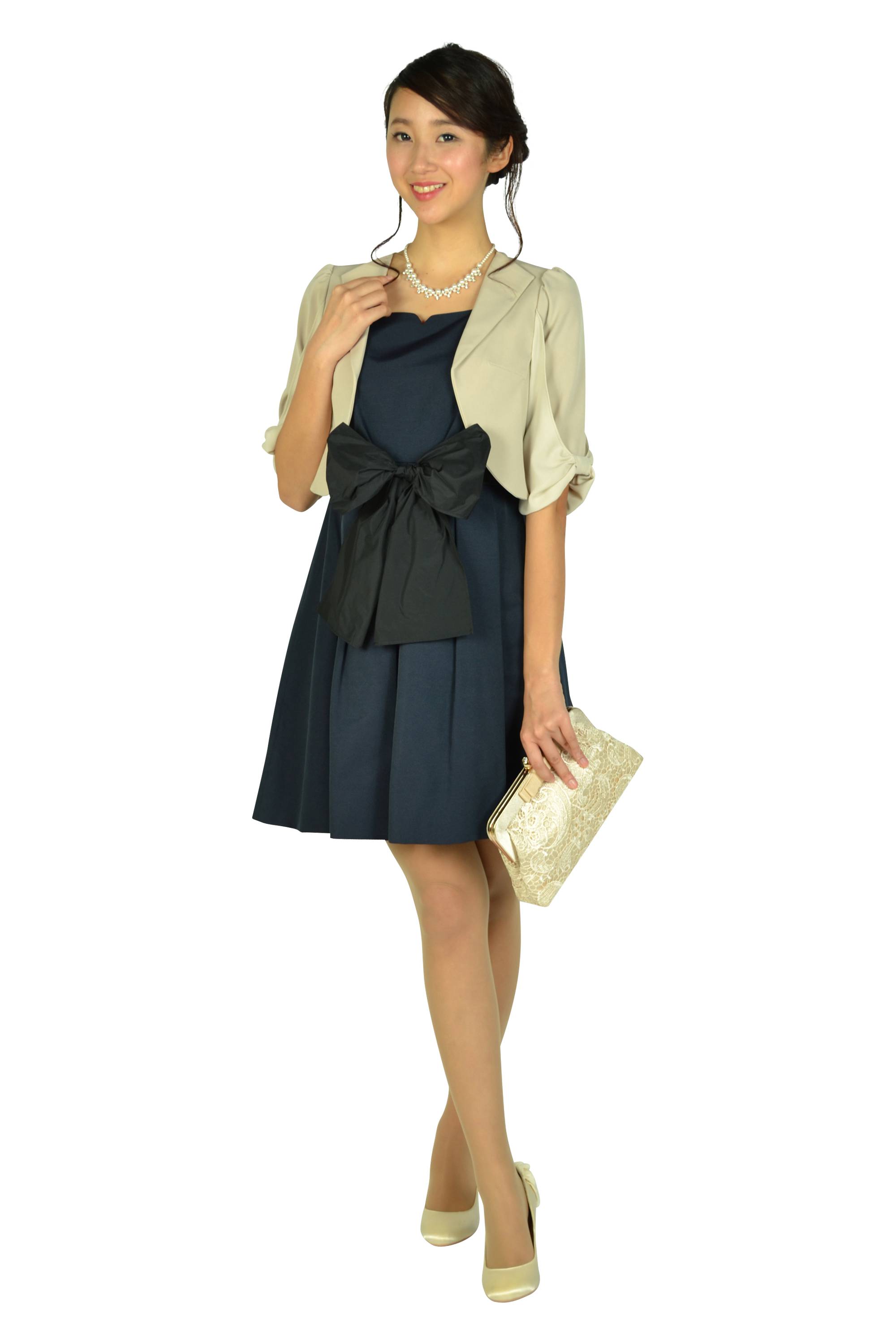 ハートシェイプドネックネイビードレスセット