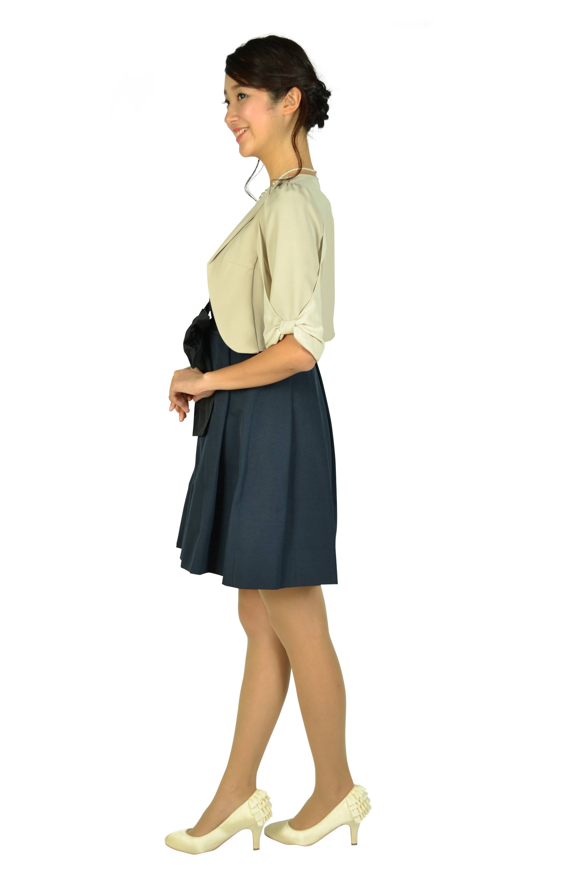 ハートシェイプドネックネイビードレスセット