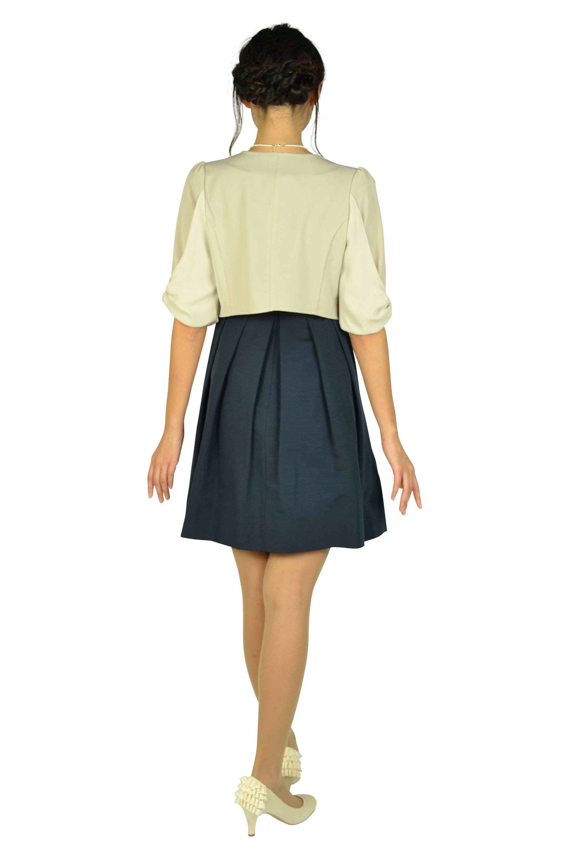 ハートシェイプドネックネイビードレスセット