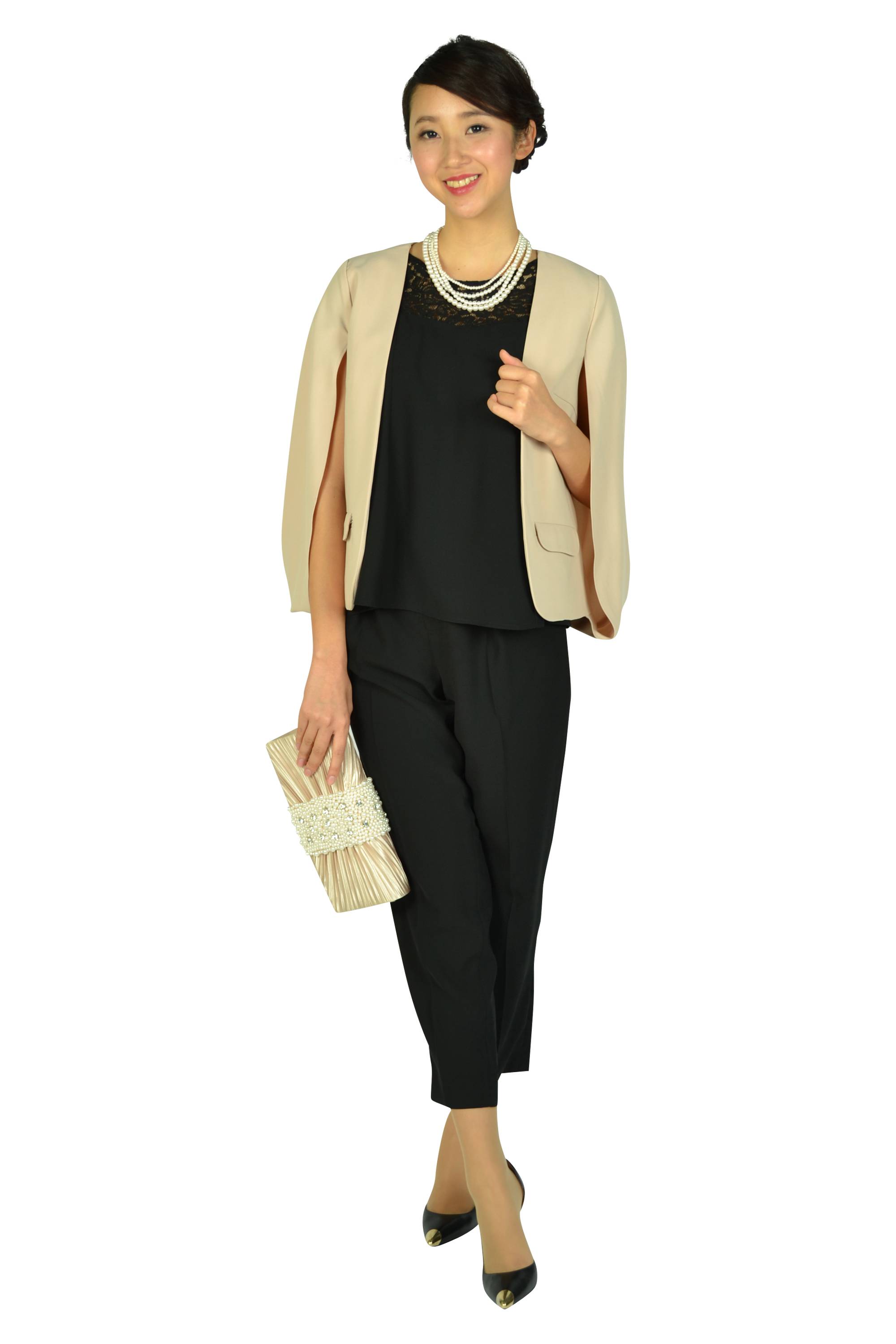 フレア袖ブラックパンツドレスセット