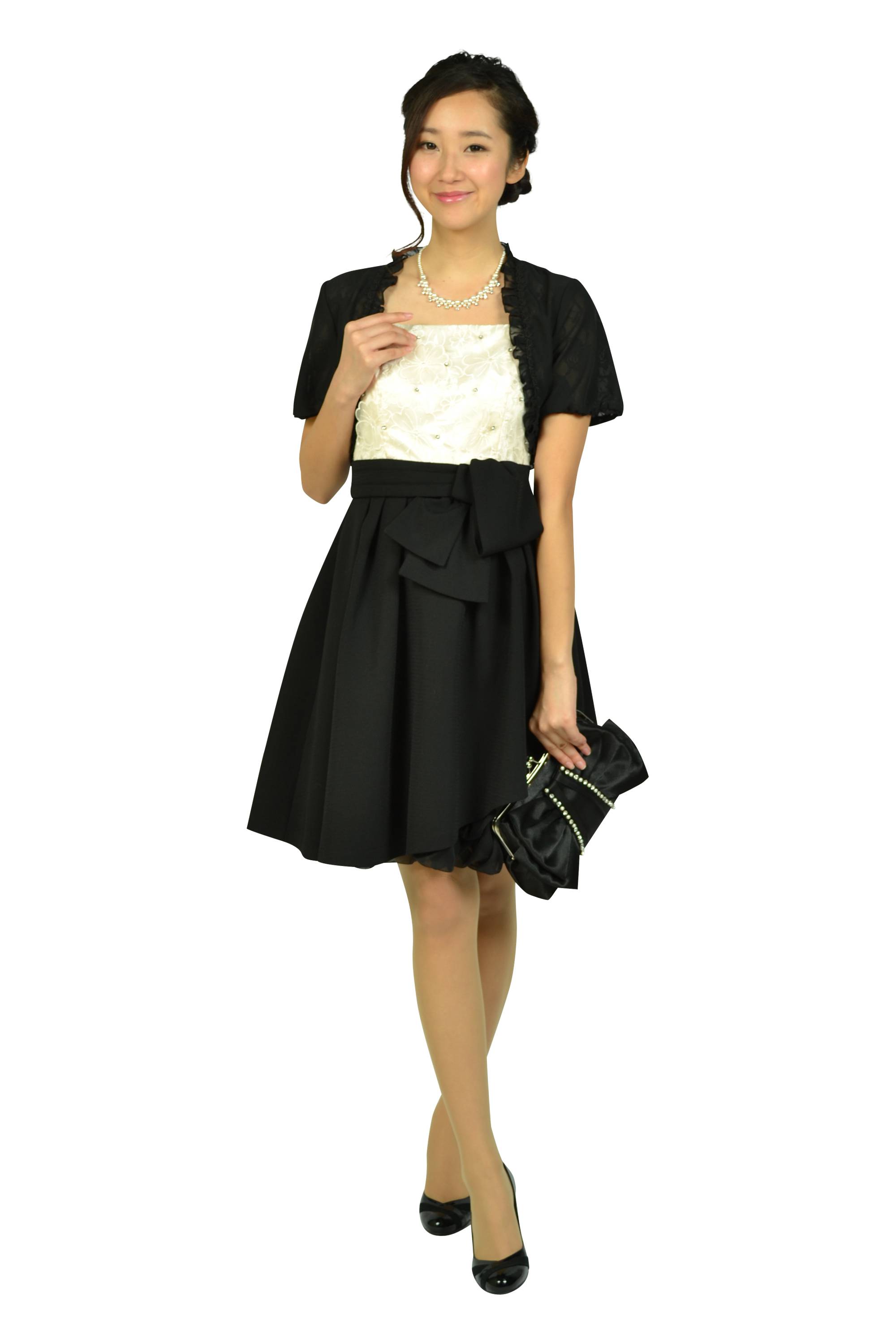 フラワー刺繍オフホワイト×ブラックドレスセット