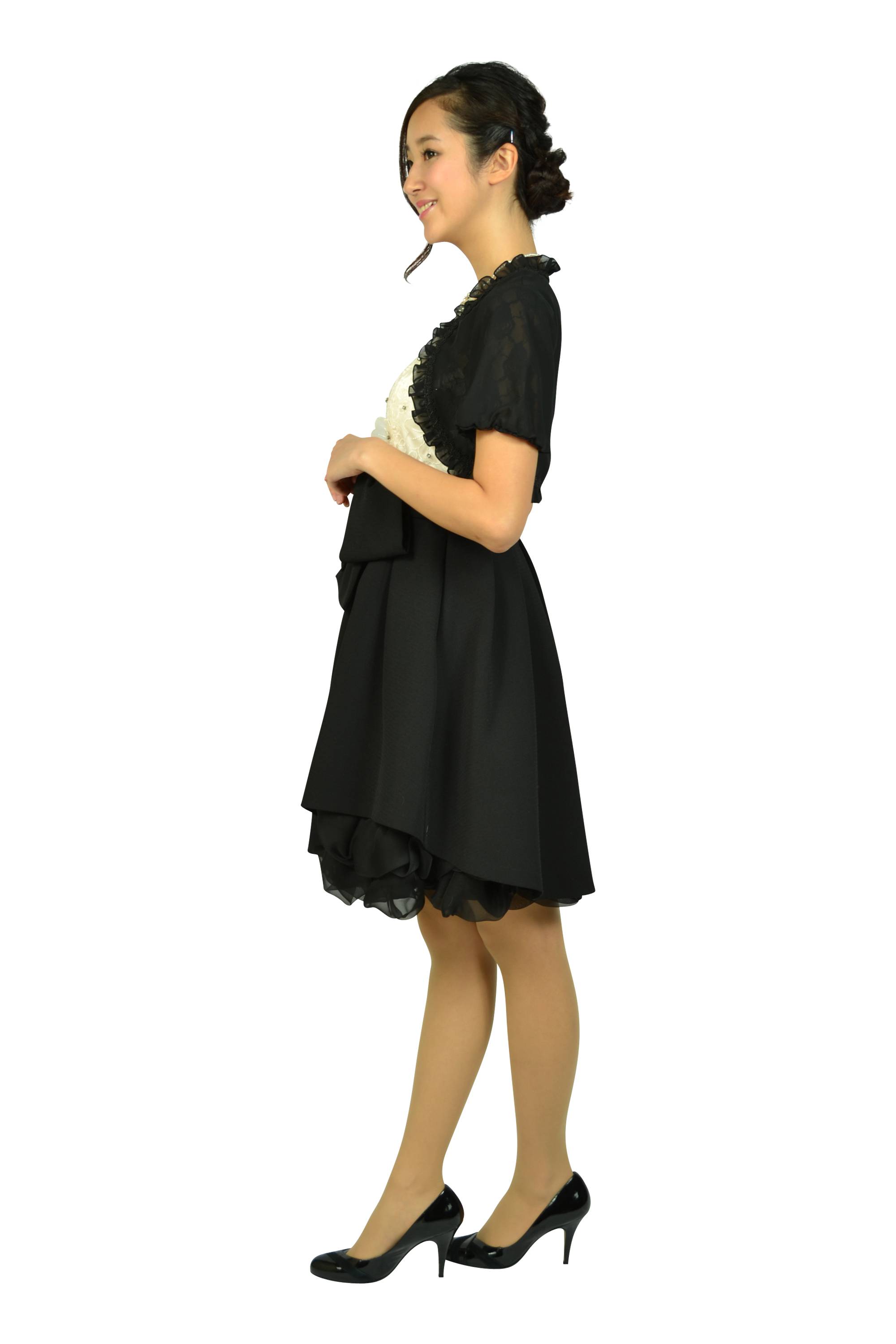 フラワー刺繍オフホワイト×ブラックドレスセット