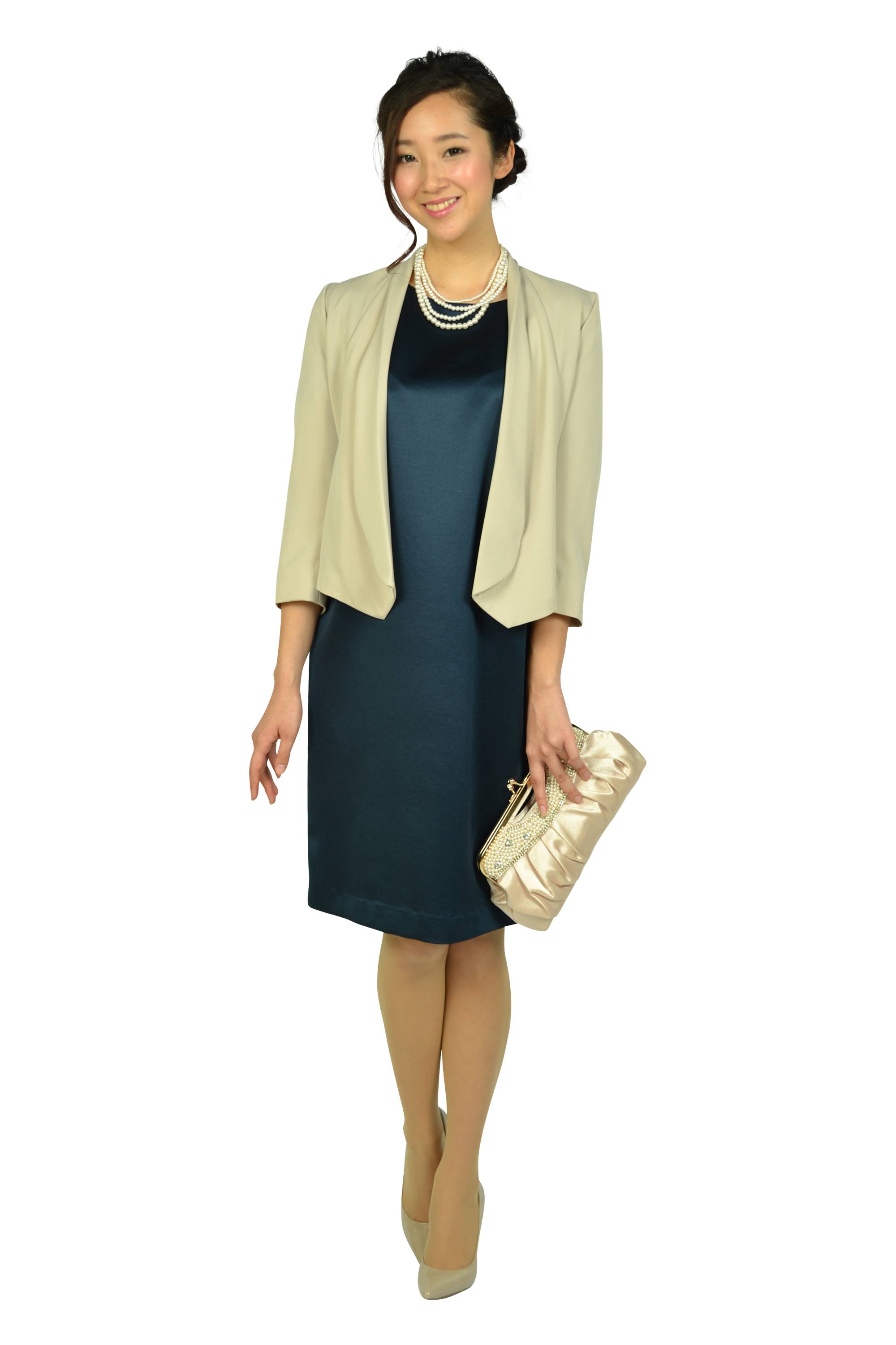 光沢ネイビーゆったりドレスセット