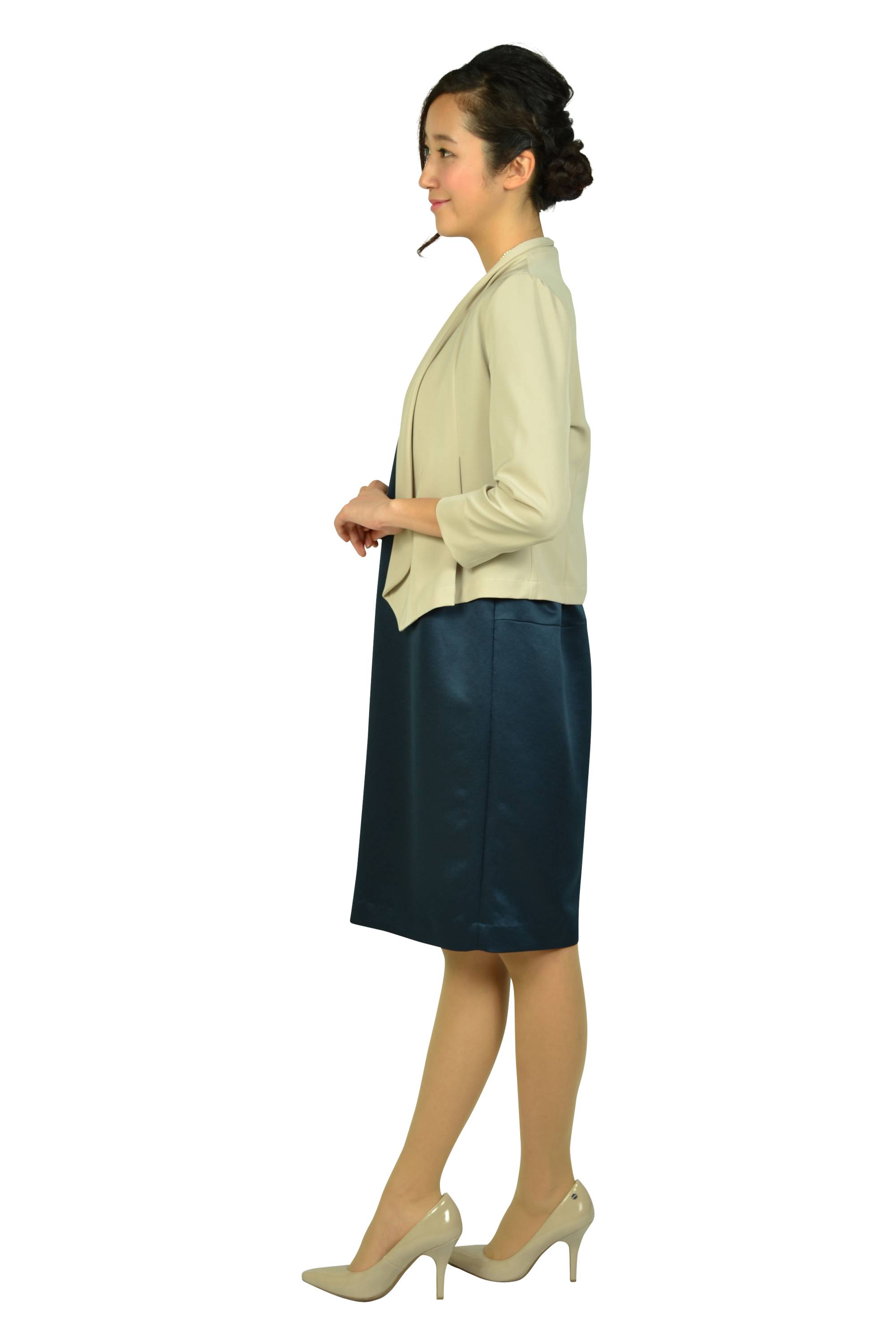 光沢ネイビーゆったりドレスセット