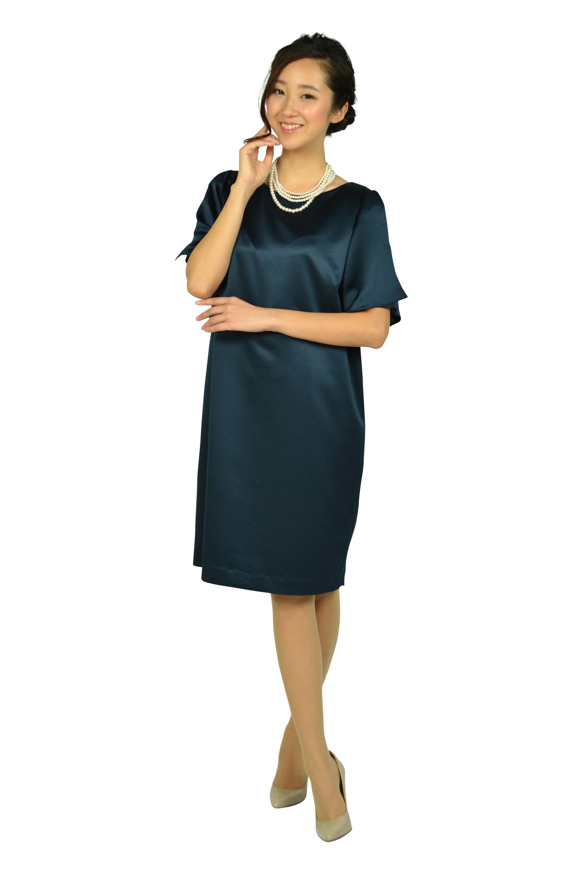 光沢ネイビーゆったりドレスセット