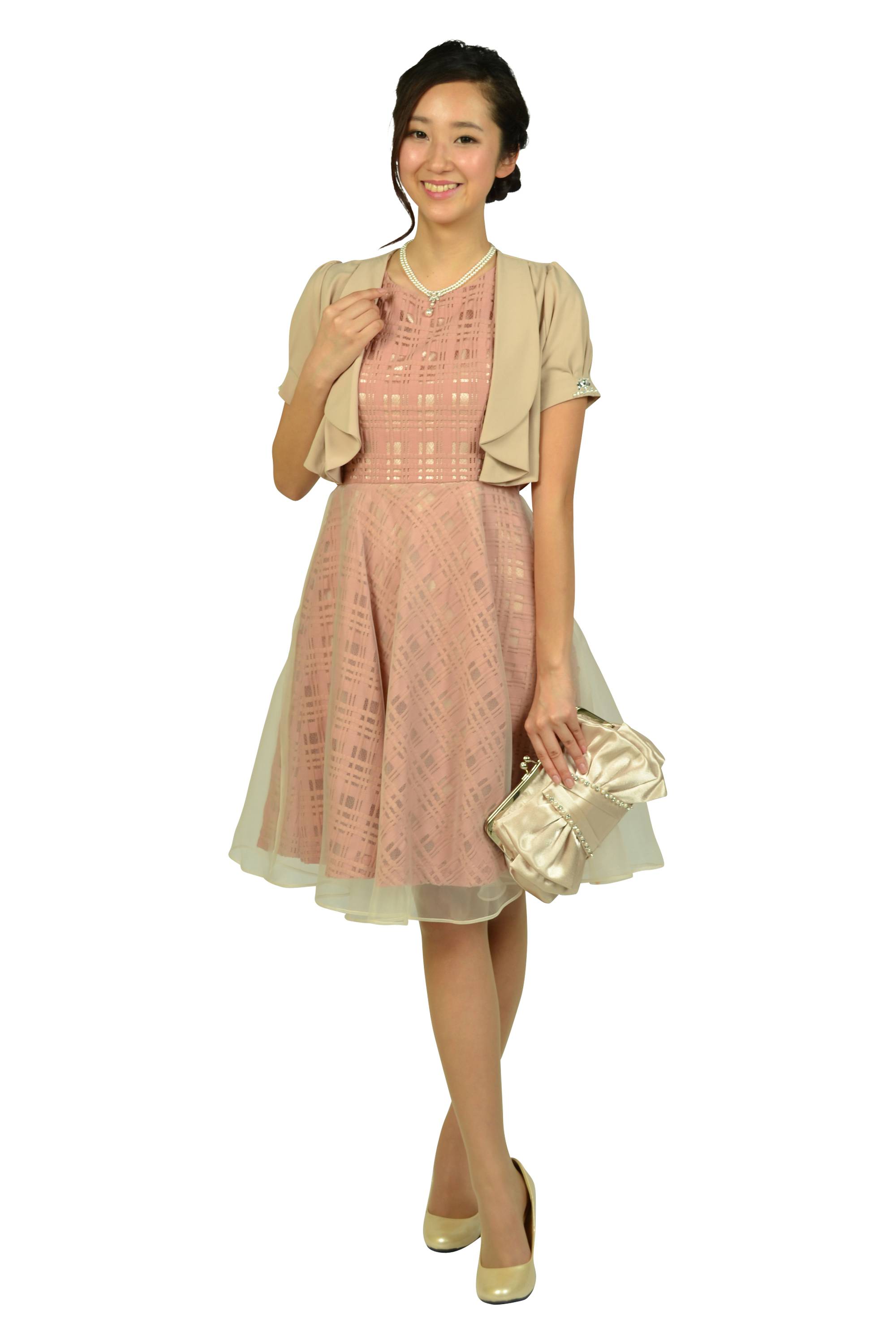 スモーキーピンクチェックドレスセット